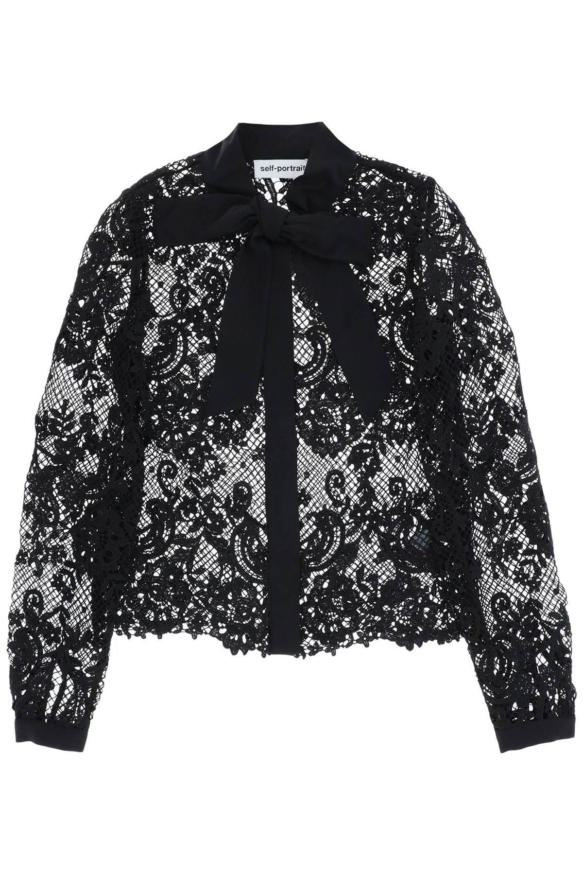 image of Self Portrait Floral Lace Shirt in Nero, Women's (Size XS)