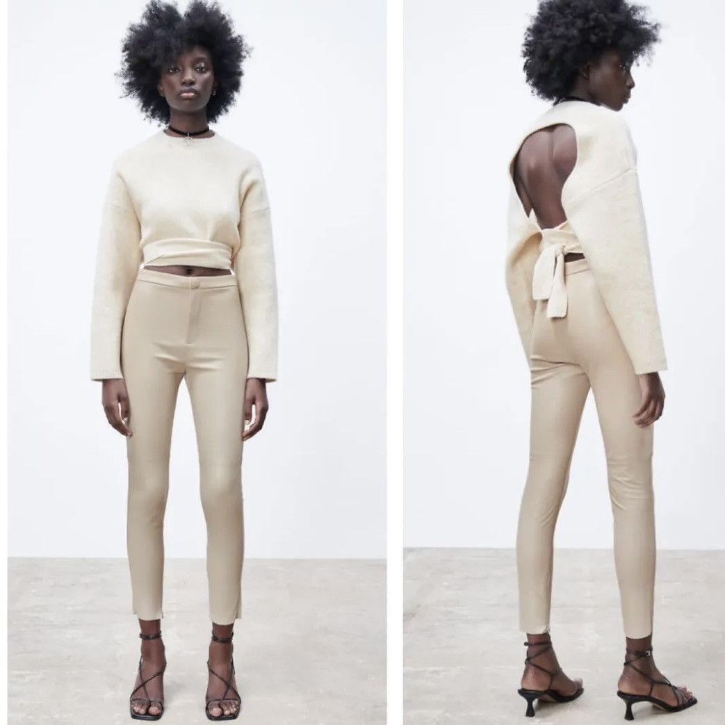 Zara NWOT Zara Beige Faux Leather Leggings size XS Size 24" / US 00 / IT 34 - 3 Thumbnail