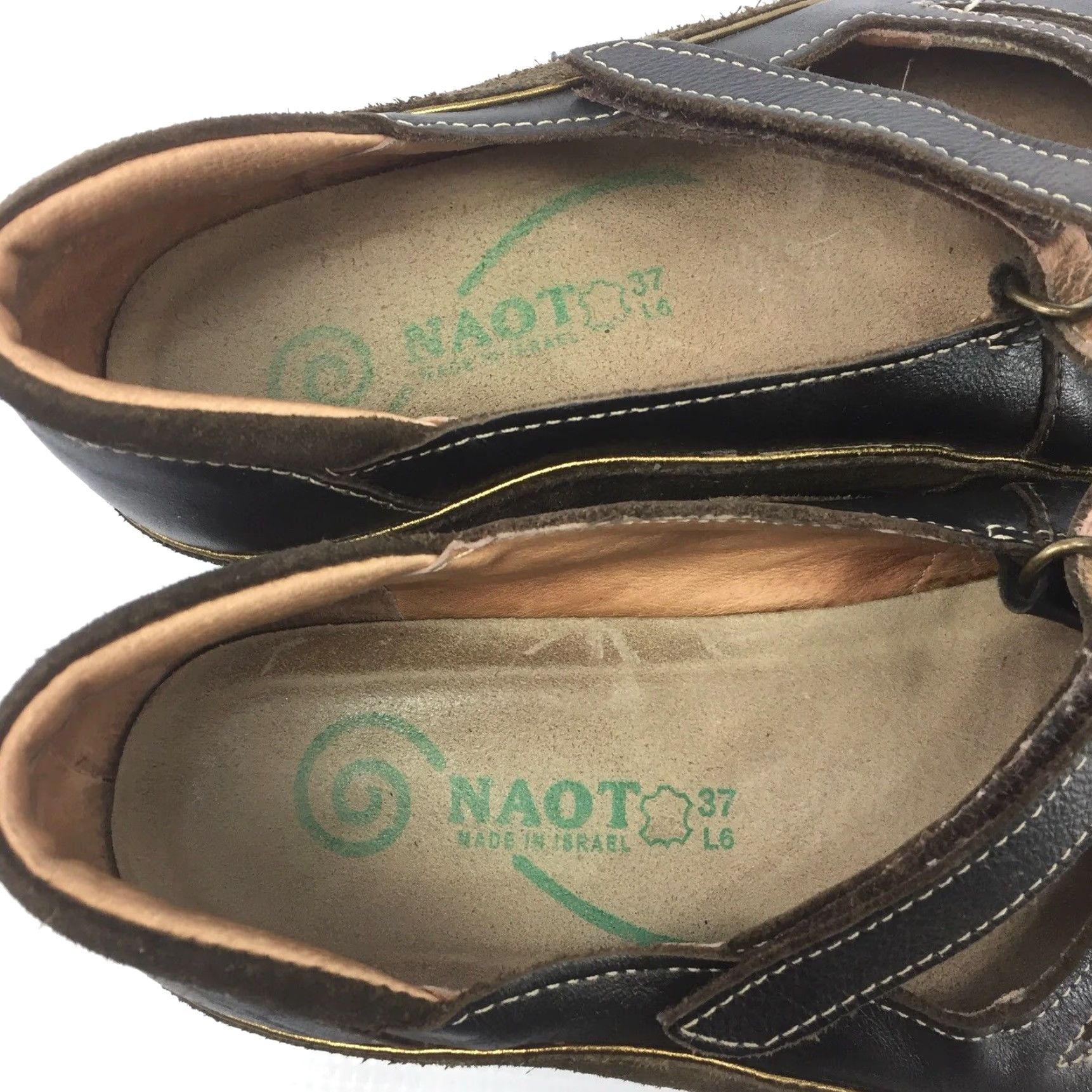 Vintage NAOT Matai Women's Sandals 6 / 37 Brown Gold Mary Jane Leather Flat Size US 6 / IT 36 - 6 Thumbnail