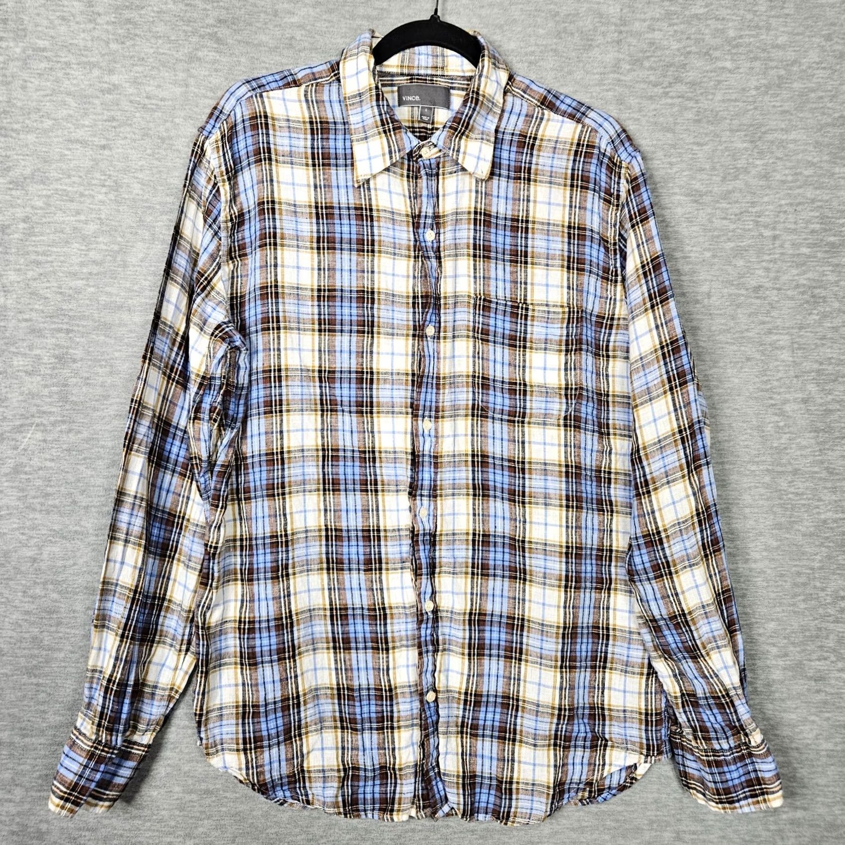 Vince Vince Shirt Button-Up Long Sleeve Plaid Multicolor Linen 100% Size L Mens Regular Modern Colorful Dress Casual Size US L / EU 52-54 / 3 - 8 Thumbnail