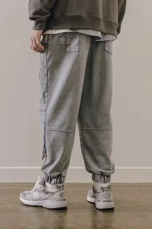 &SONS 20AW Indigo Union Japan Grey Patchwork Smiley Faces Pants Size US 33 - 1 Thumbnail