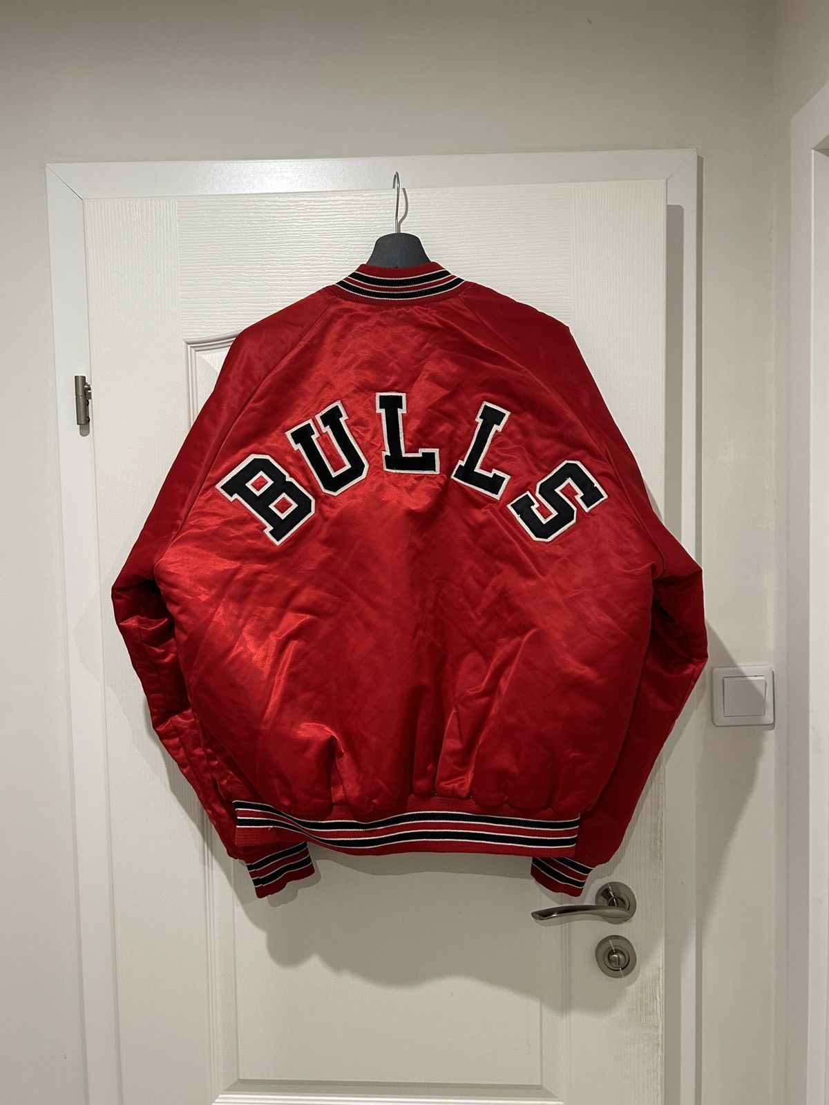 image of Vintage Chalk Line 80's Chicago Bulls Bomber Jacket in Red, Men's (Size XL)