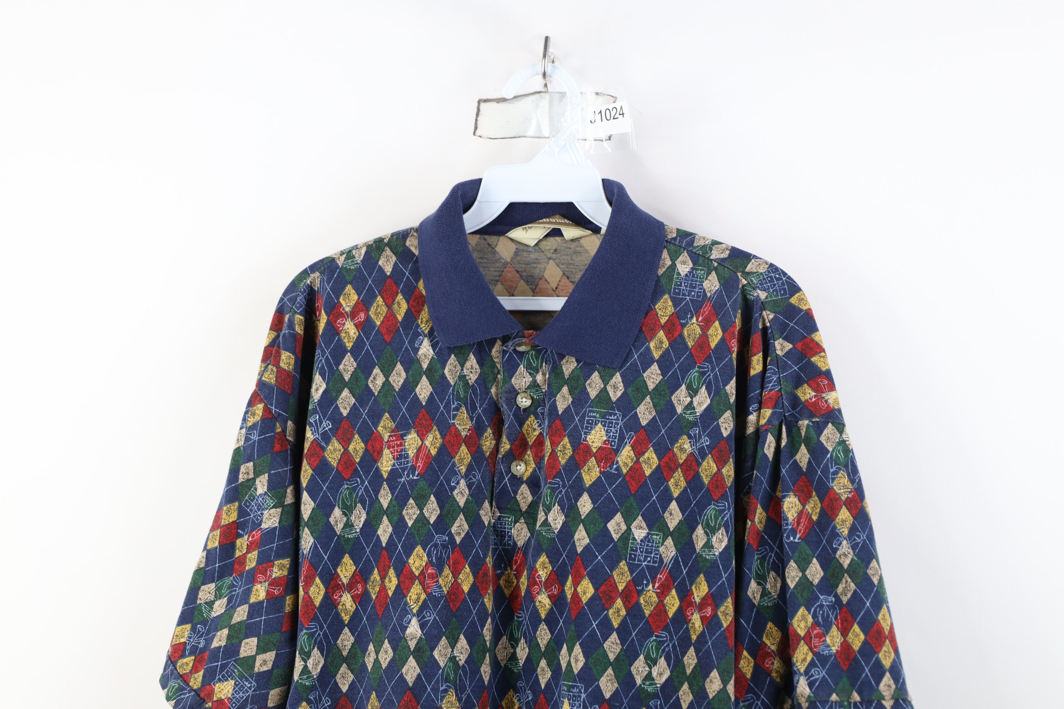 Vintage Vintage 90s Streetwear Diamond Golf Collared Polo Shirt Size US L / EU 52-54 / 3 - 2 Thumbnail