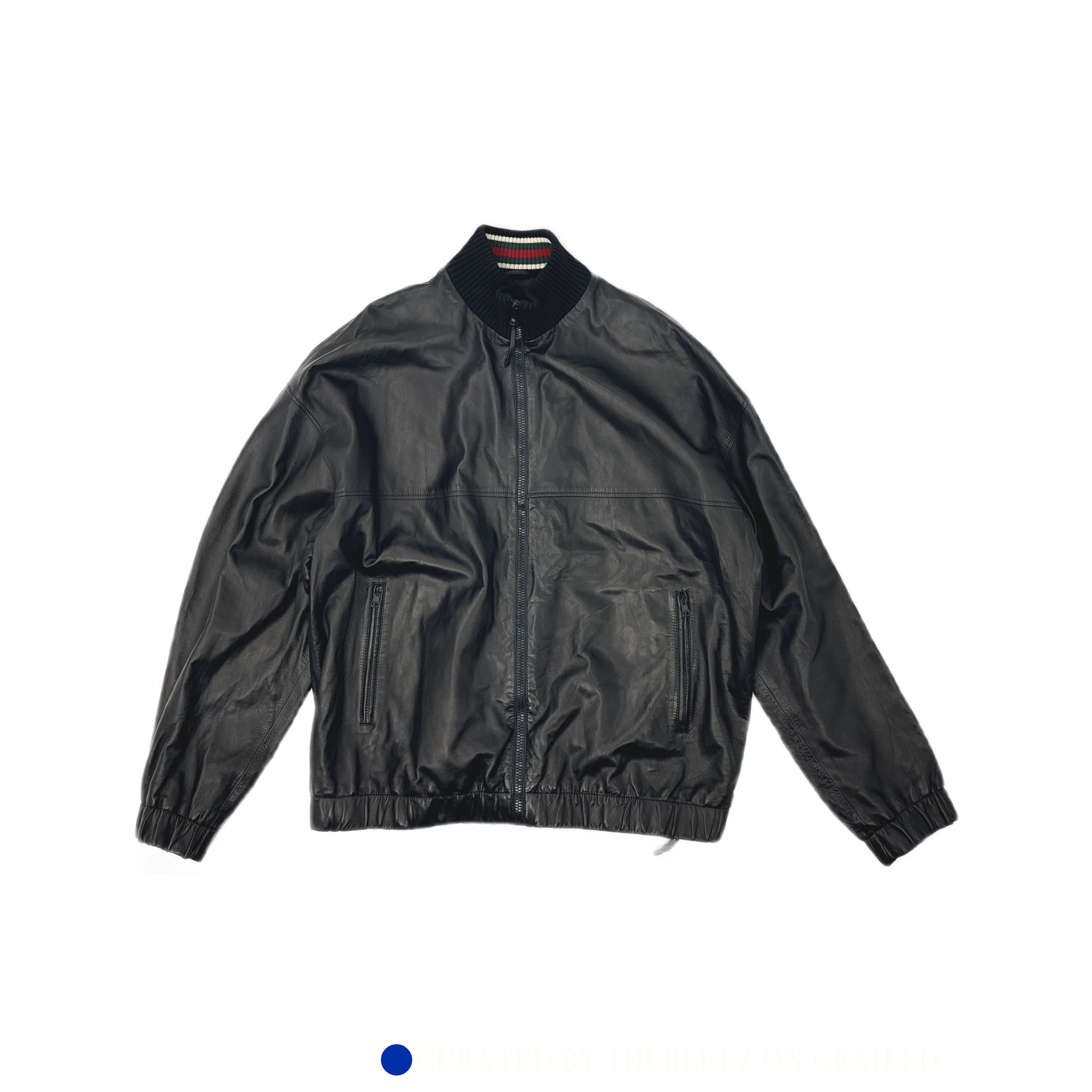 Gucci Black Leather Bomber Jacket in Size L Size US L / EU 52-54 / 3 - 1 Thumbnail