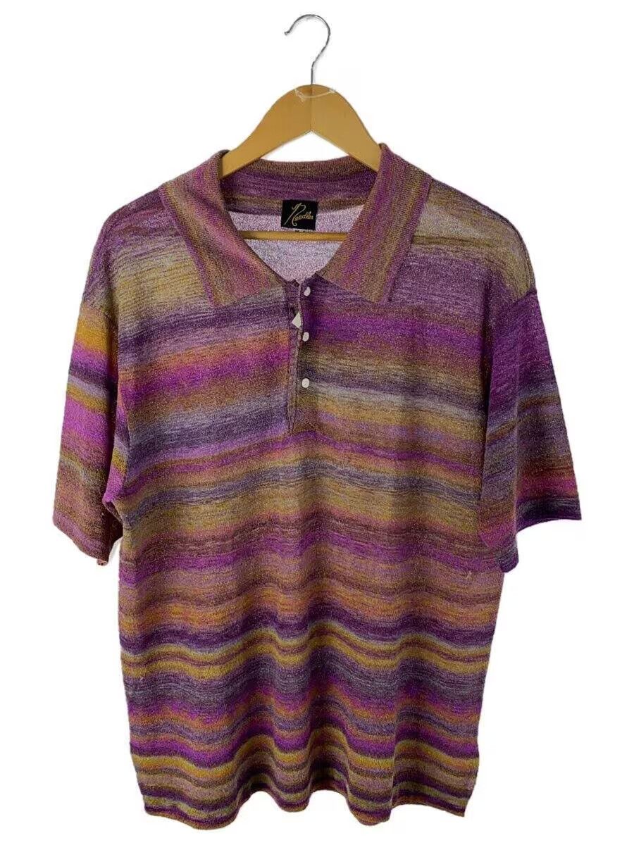 image of Needles Striped Knit Sweater Polo Shirt in Purple, Men's (Size Medium)