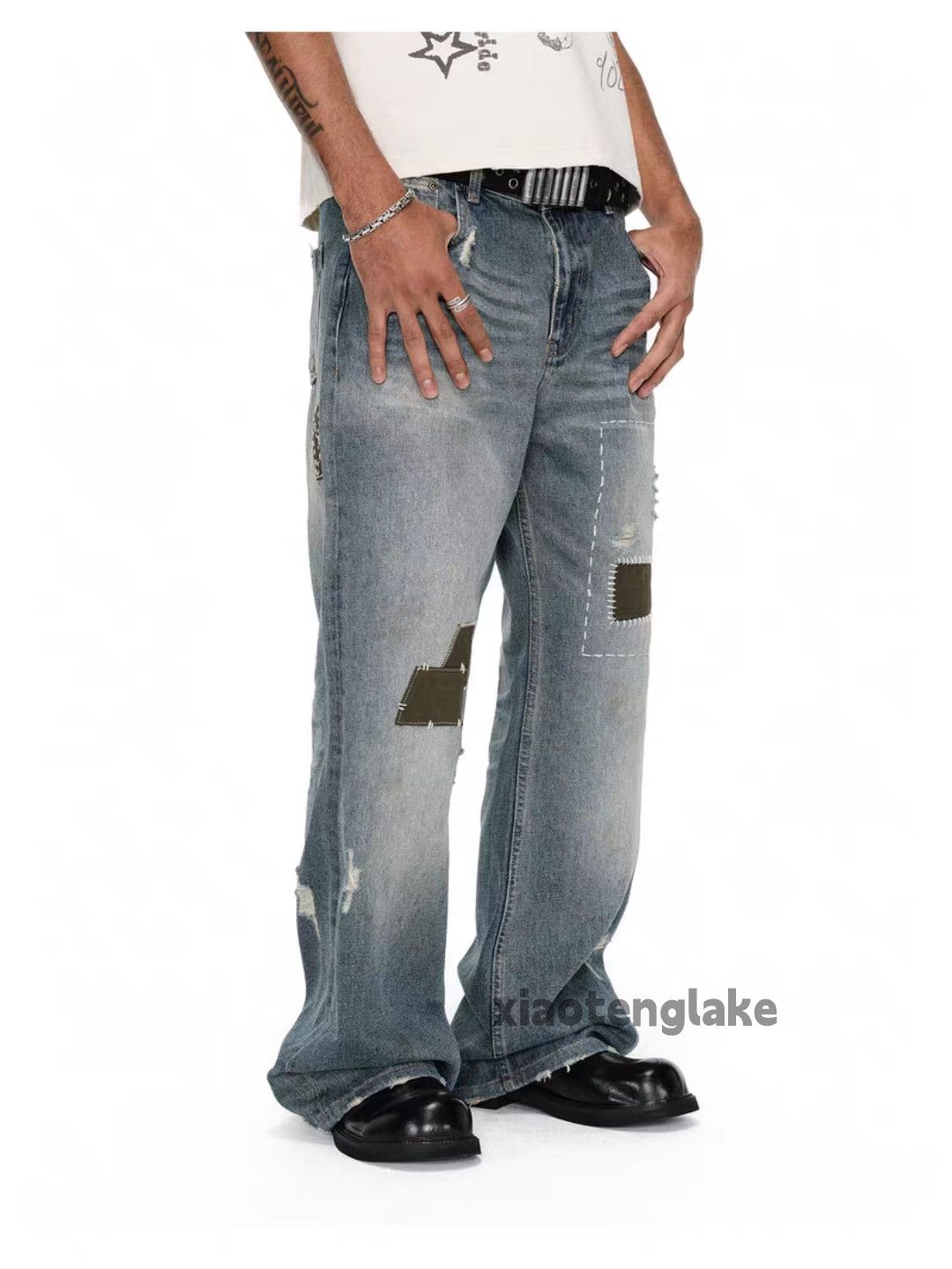 Vintage Unisex washed faded loose baggy skate hiphop patch jeans Size US 32 / EU 48 - 10 Thumbnail