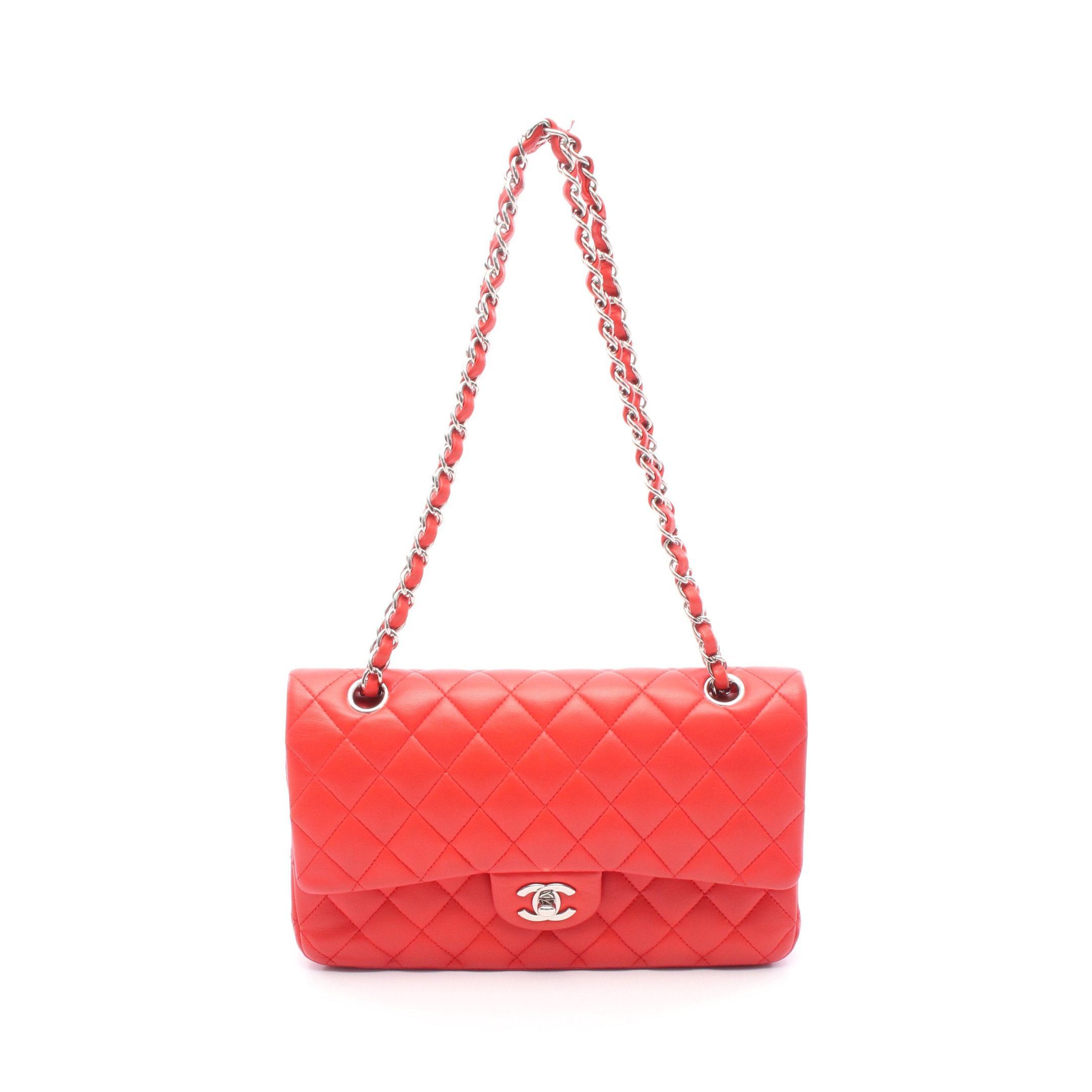 Chanel Chanel Matelasse Double Flap Chain Shoulder Bag Leather Red Silver Hardware Size ONE SIZE - 1 Thumbnail