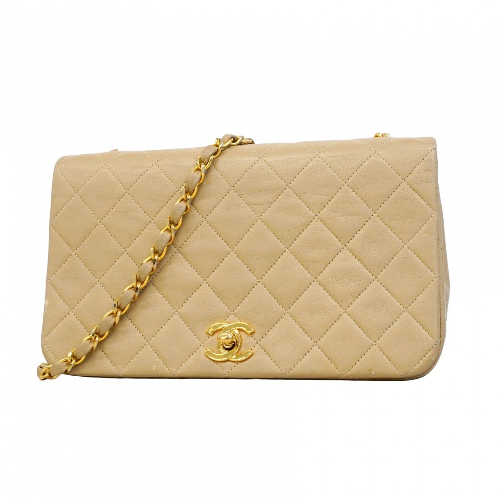 Chanel Matelasse Chain Shoulder Bag Lambskin Beige Women's
