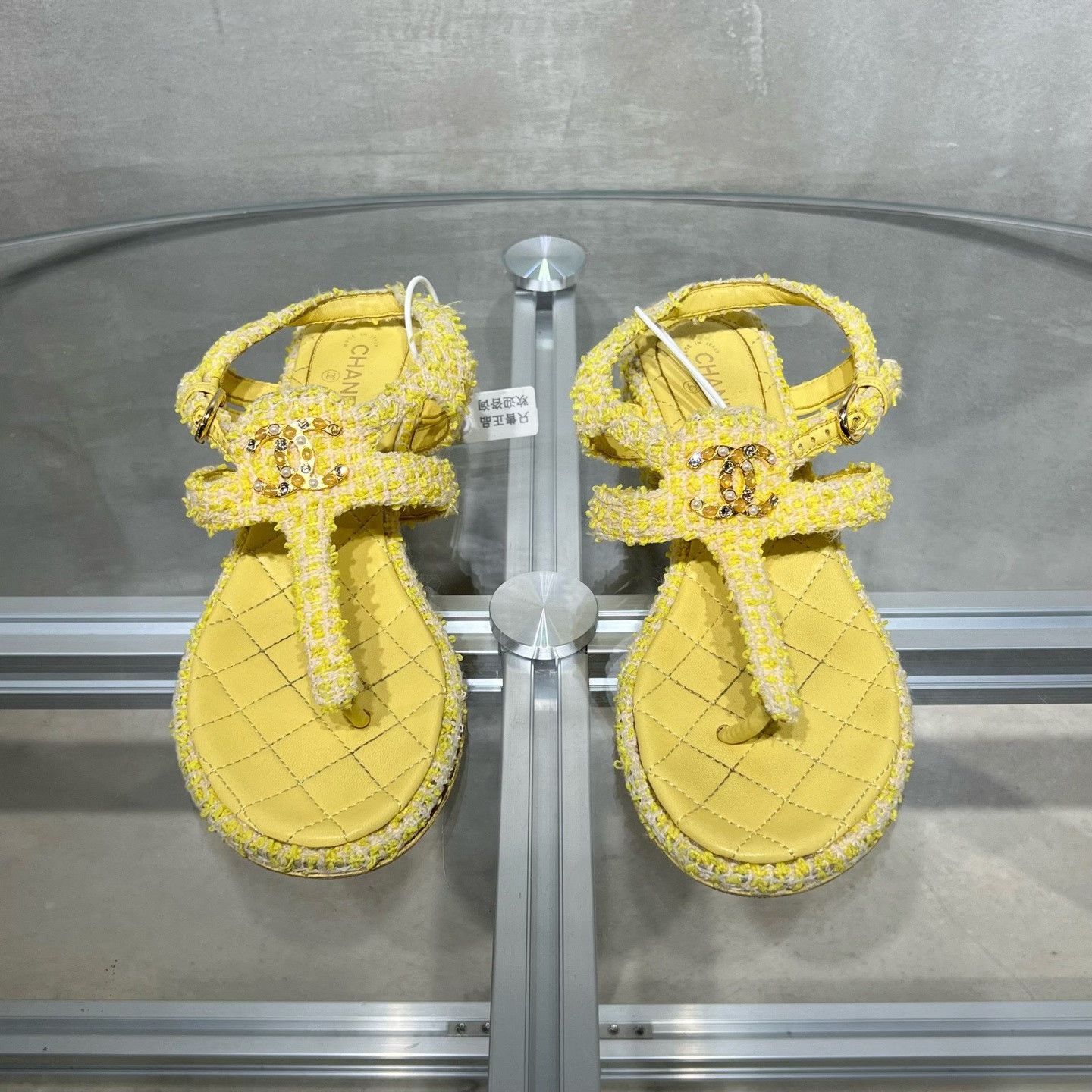 Chanel Chanel Yellow Tweed Double C Sandals Size US 6 / IT 36 - 1 Thumbnail