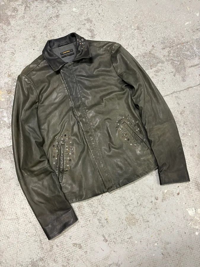 Diesel Diesel Studded Eyelet Grey Leather Jacket Size S / US 4 / IT 40 - 2 Thumbnail