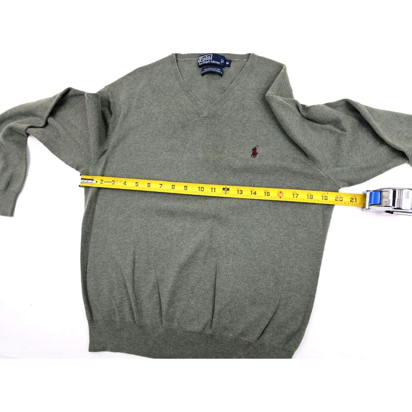 Polo Ralph Lauren Polo Ralph Lauren V-Neck Pima Cotton Knit Sweater Men M Green w Maroon Pony EUC Size US M / EU 48-50 / 2 - 4 Thumbnail