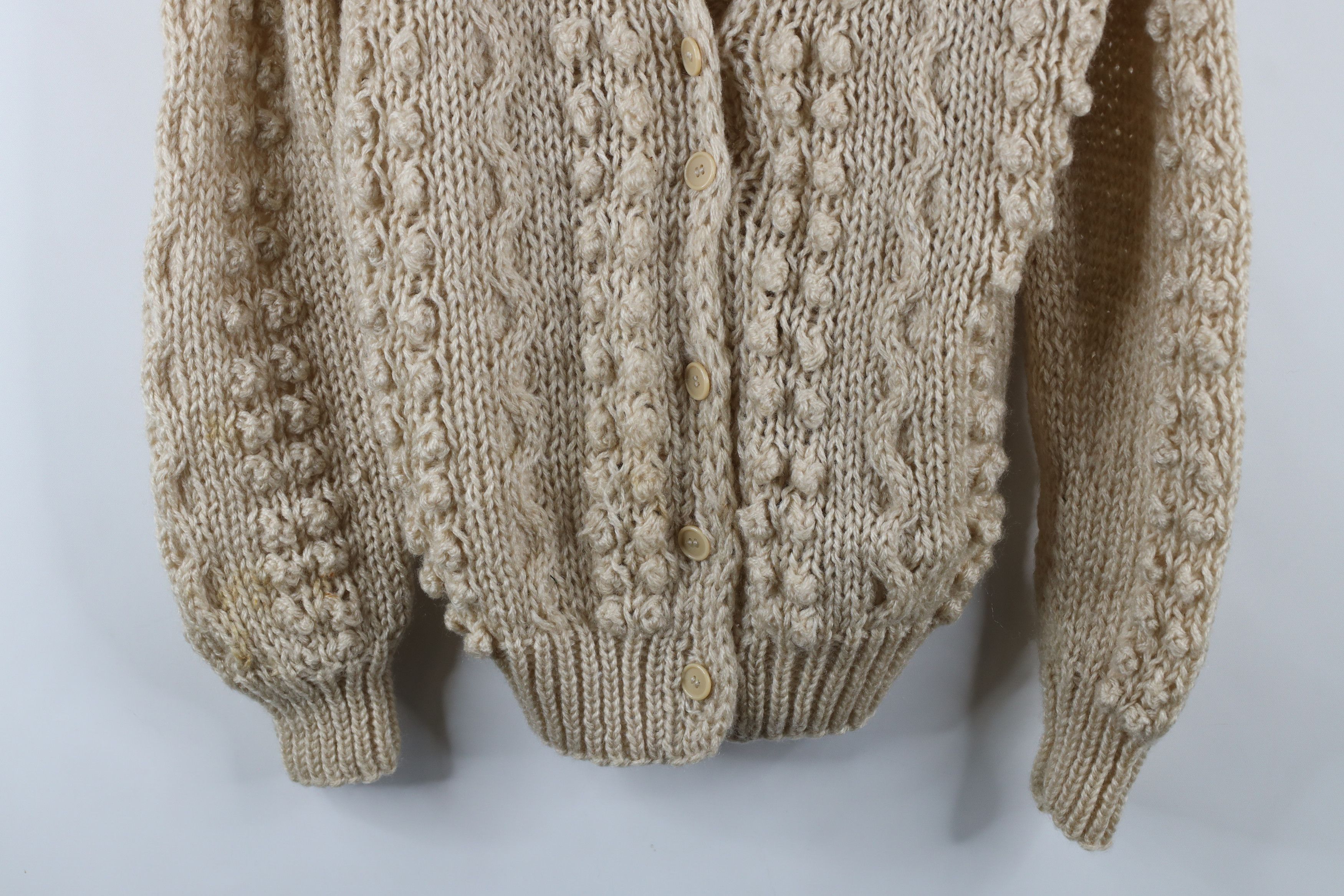 Vintage Vintage 70s Streetwear Knobby Knit Cardigan Sweater Beige Size L / US 10 / IT 46 - 3 Thumbnail