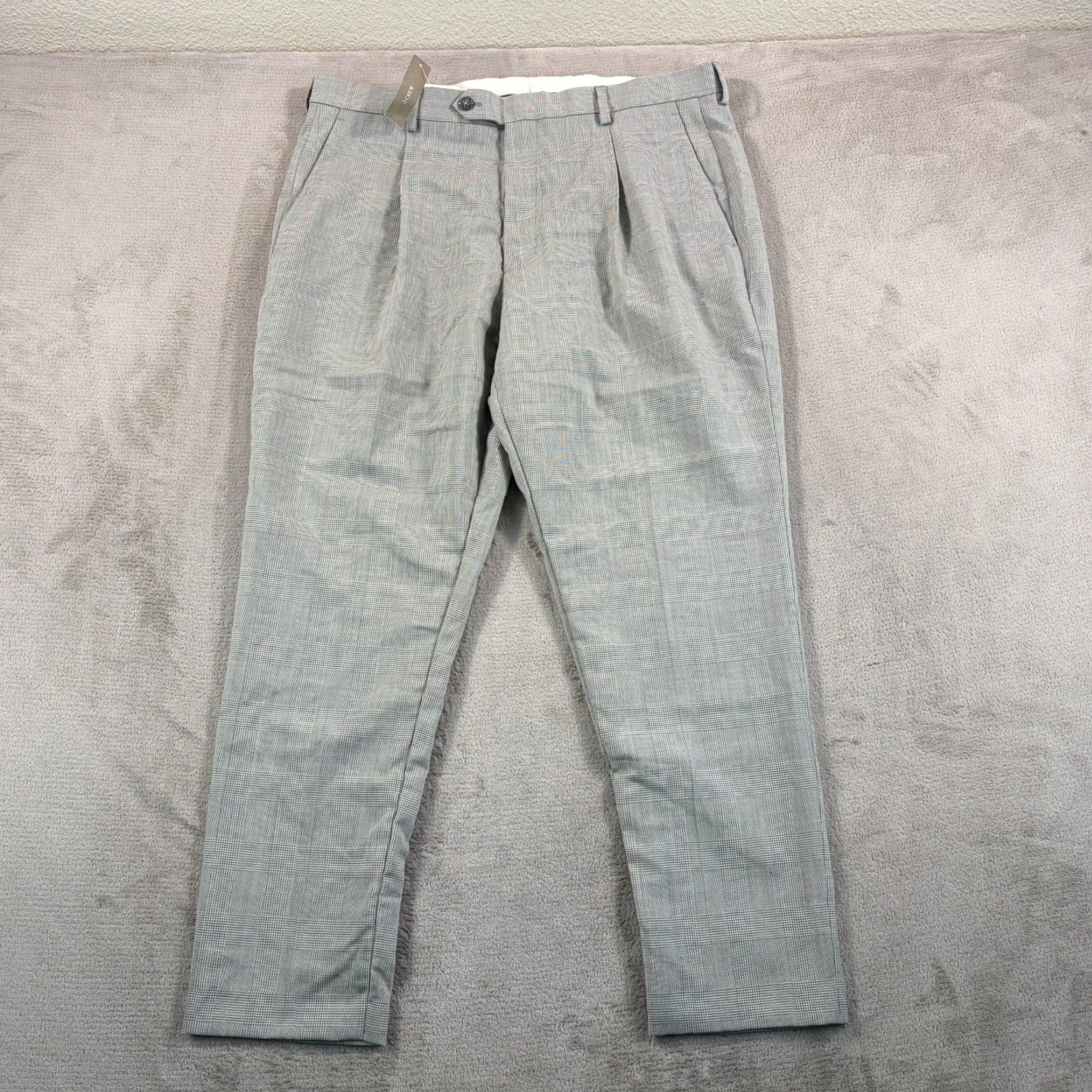 J.Crew J.CREW Kenmare Relaxed-fit Pants Marzotto Wool Grey Men 35x28 NWT Grey Check Dress Pants, Business, Office, Career, Preppy Mens Size US 35 - 5 Thumbnail