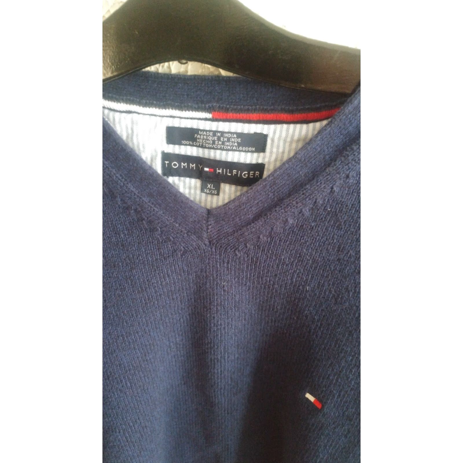 Tommy Hilfiger VINTAGE Tommy Hilfiger India Cotton XL Crew Neck Sweater Navy Mens Crewneck Ribbed Waist Cuff Size US XL / EU 56 / 4 - 2 Thumbnail