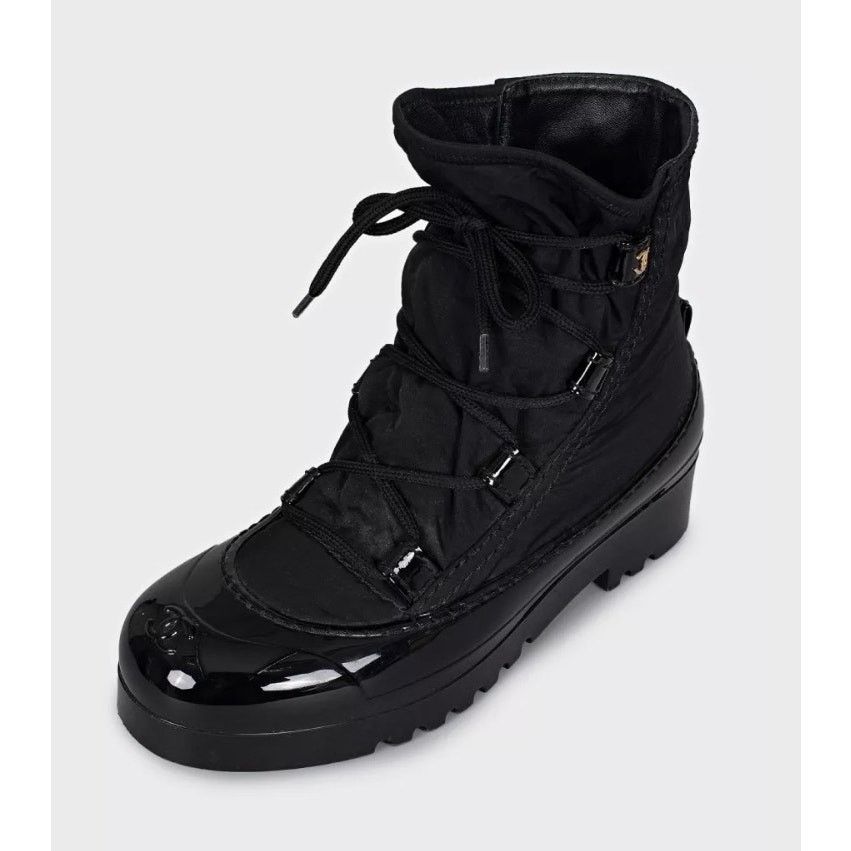 Chanel Chanel Black Lace-Up Textile Rubber Boots Size 38 Size US 7 / IT 37 - 3 Thumbnail