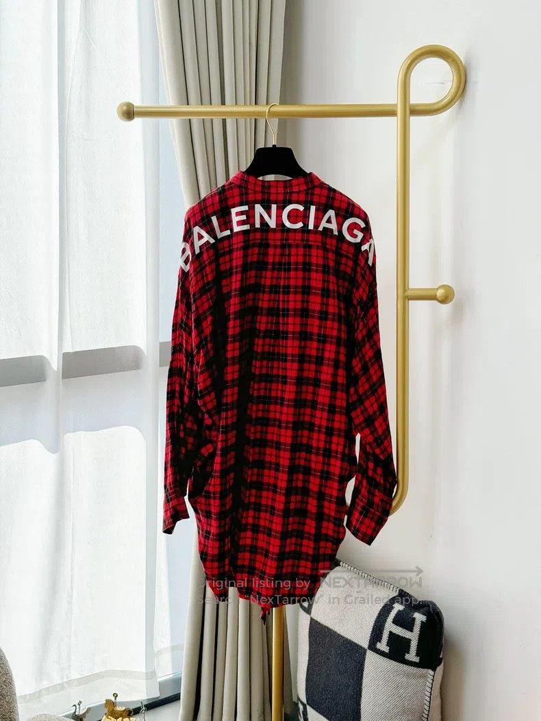 Balenciaga Balenciaga Red and Black Plaid Long Sleeve Shirt Size XS / US 0-2 / IT 36-38 - 2 Thumbnail