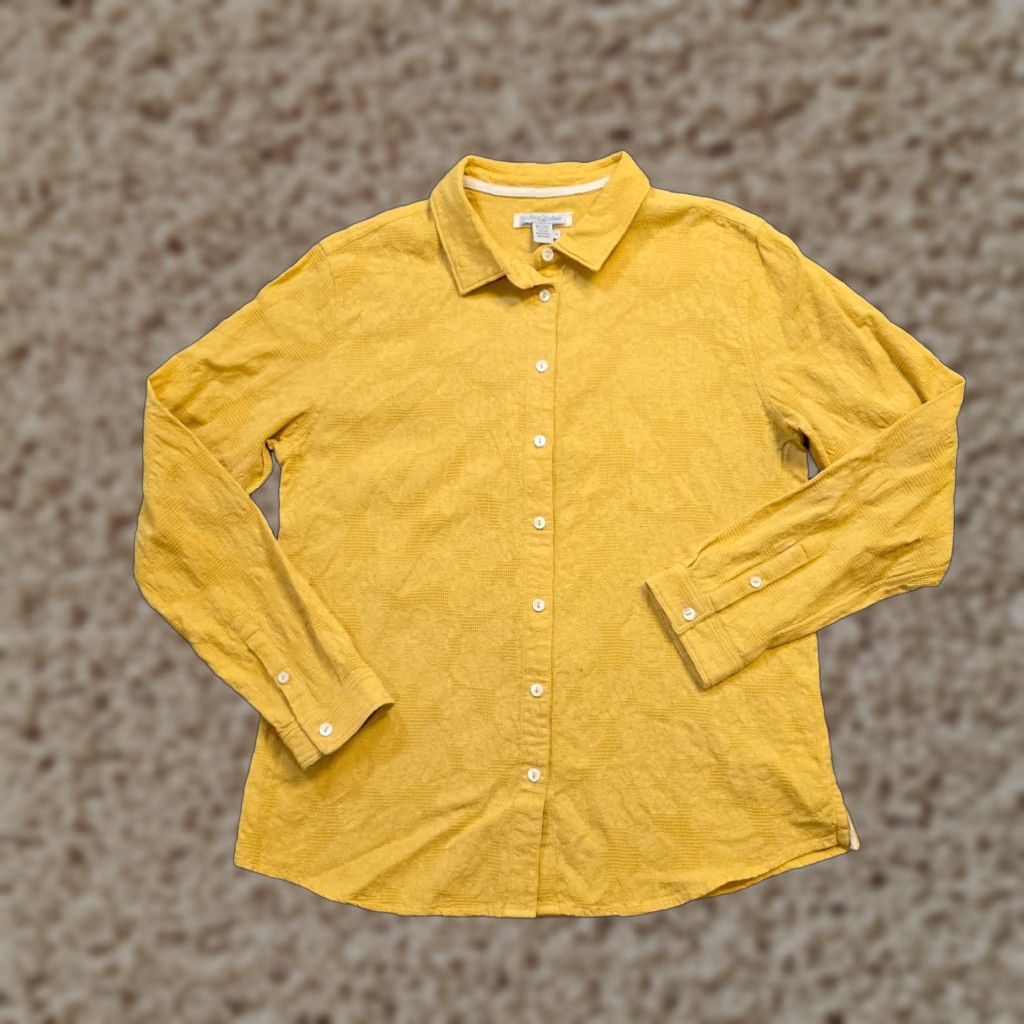 Carbon2Cobalt Carbon 2 Cobalt Top Womens Yellow Embossed Textured Floral Blouse Size M / US 6-8 / IT 42-44 - 1 Thumbnail