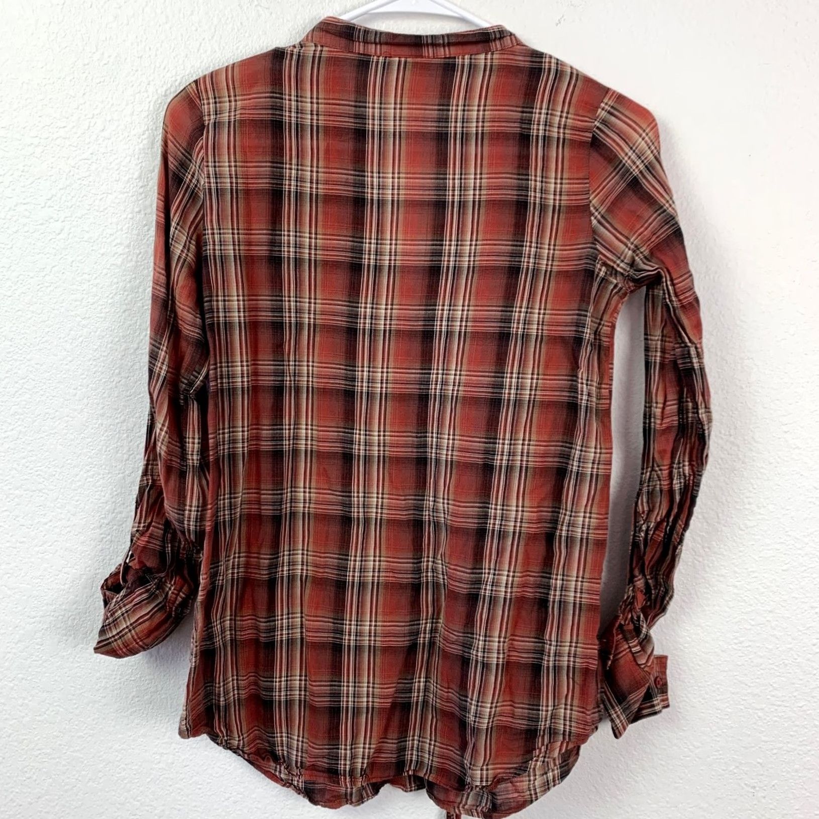 Vintage Daytrip Shirt Women's Small Red V-Neck Roll-Tab Twilight Cabincore Boho Chic Plaid Yardage Y2K Vintage N/A Size S / US 4 / IT 40 - 6 Thumbnail