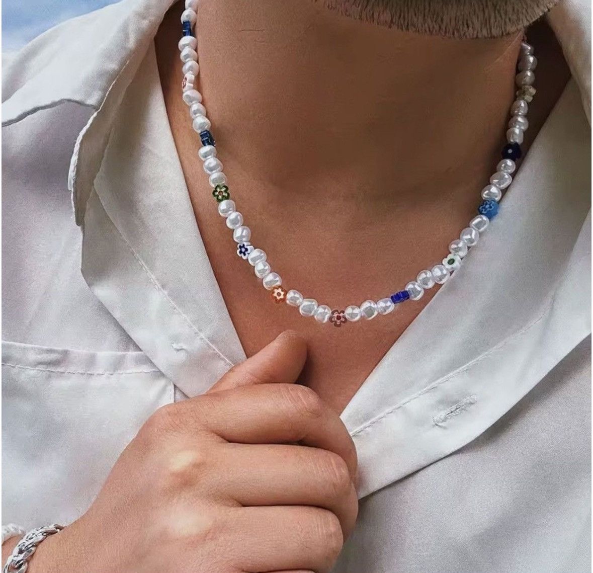 Jewelry Pearl Choker Flower Necklace Y2K Fashion Size ONE SIZE - 2 Thumbnail