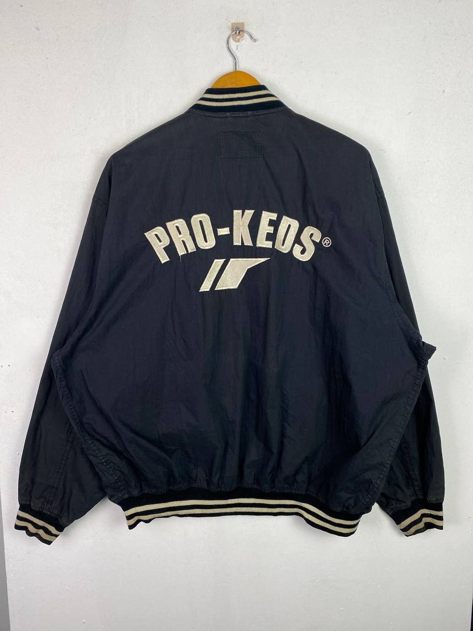 image of Avant Garde x Pro Keds Vintage Pro Keds Coach Jacket Big Logo Back Embroided in Navy Blue (Size 2XL