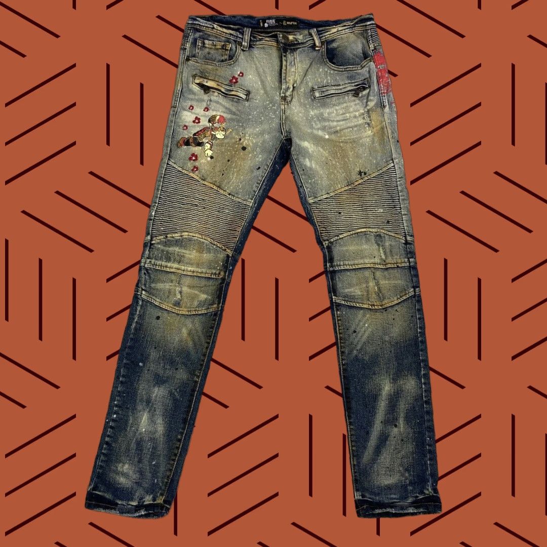 Vintage VINTAGE KRYPTIC POPEYE x STREETWEAR Distressed Slim Fit Denim Jeans Men 34x32 Blue 90s Size US 34 / EU 50 - 1 Thumbnail