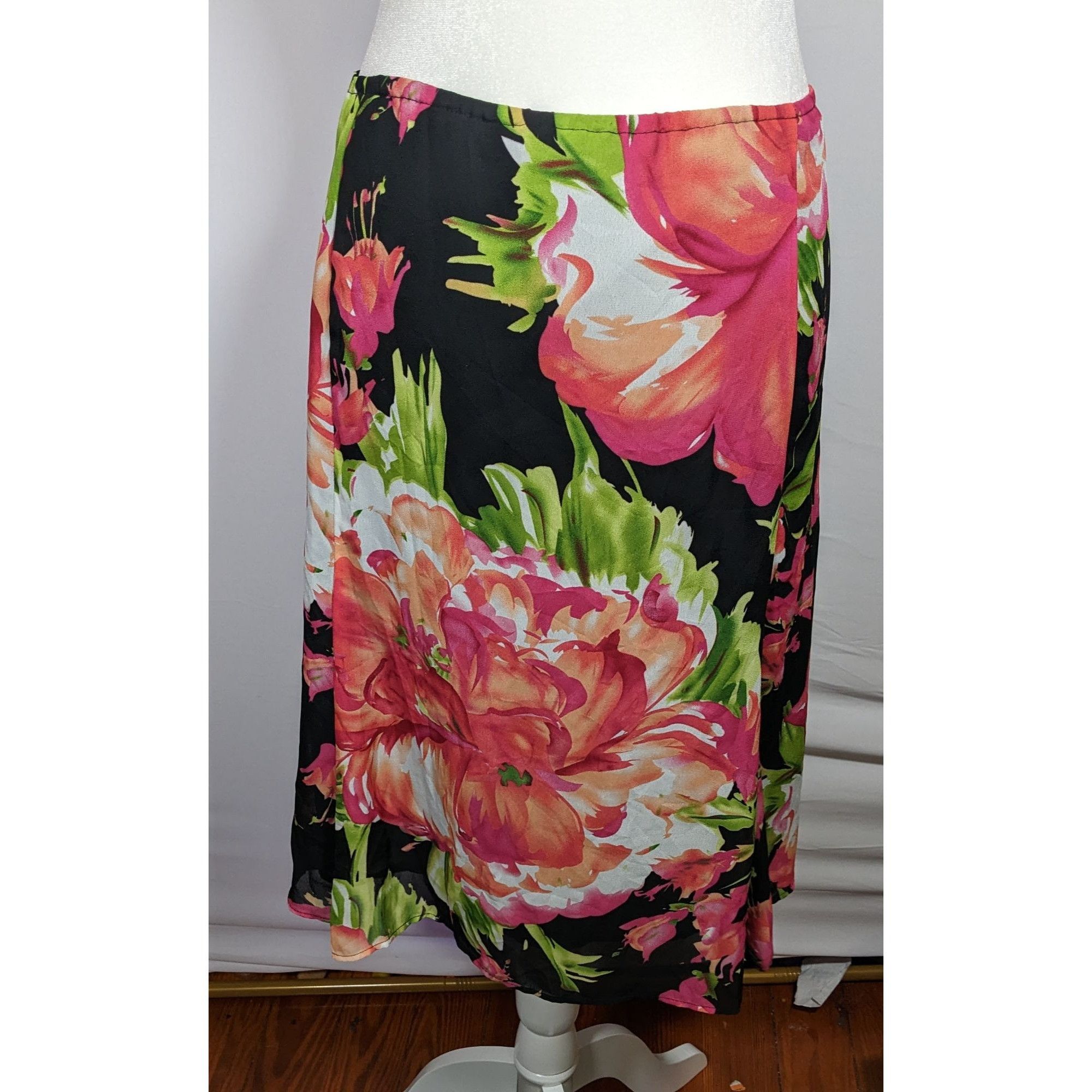 Other Vintage 90s Siouni & Zar Pink Floral Skirt Size 40" / US 18 - 5 Thumbnail