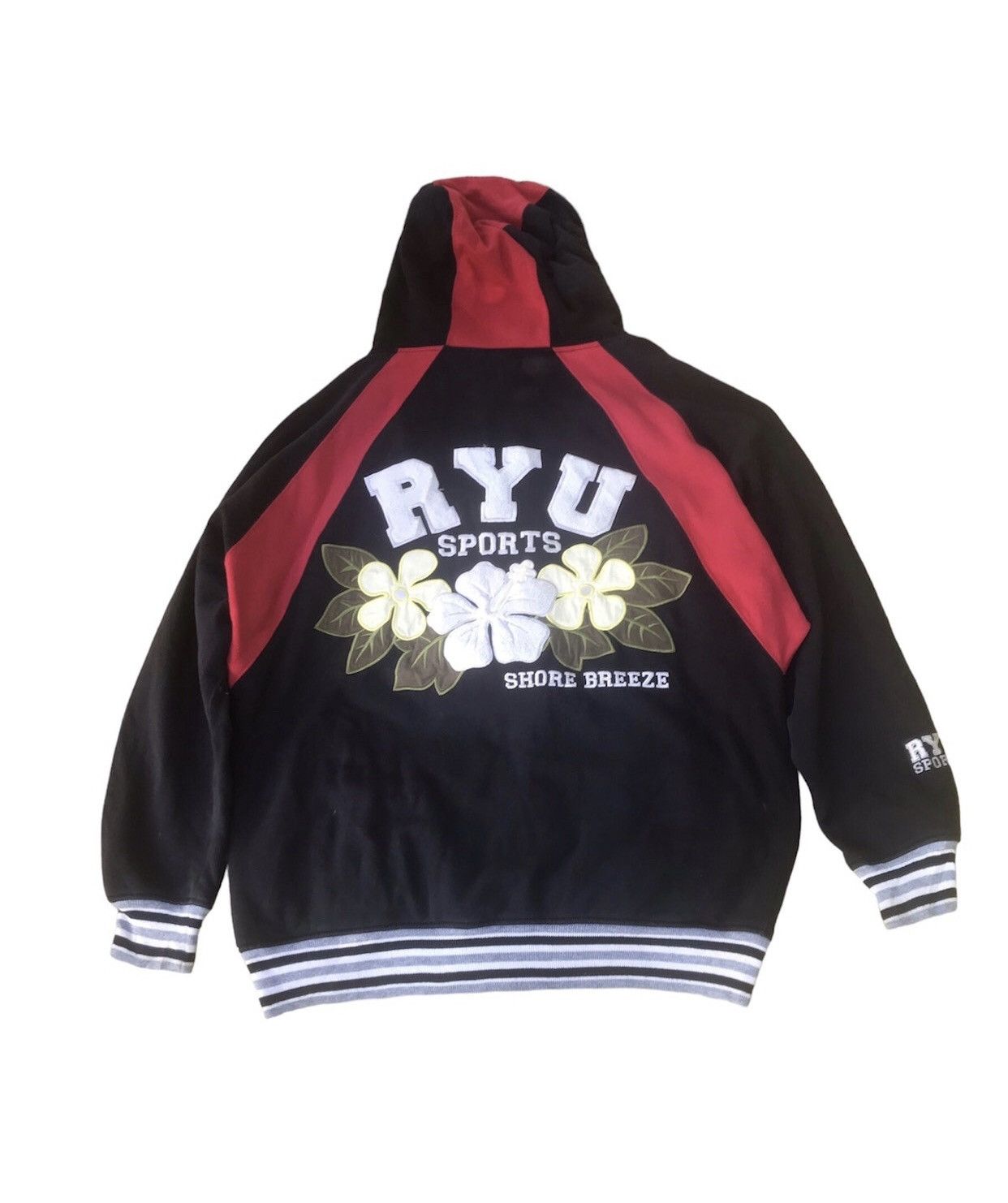 image of Sukajan Souvenir Jacket x Surf Style Vintage Ryu Sports Multicolor Thick Hoodies in Black (Size Med