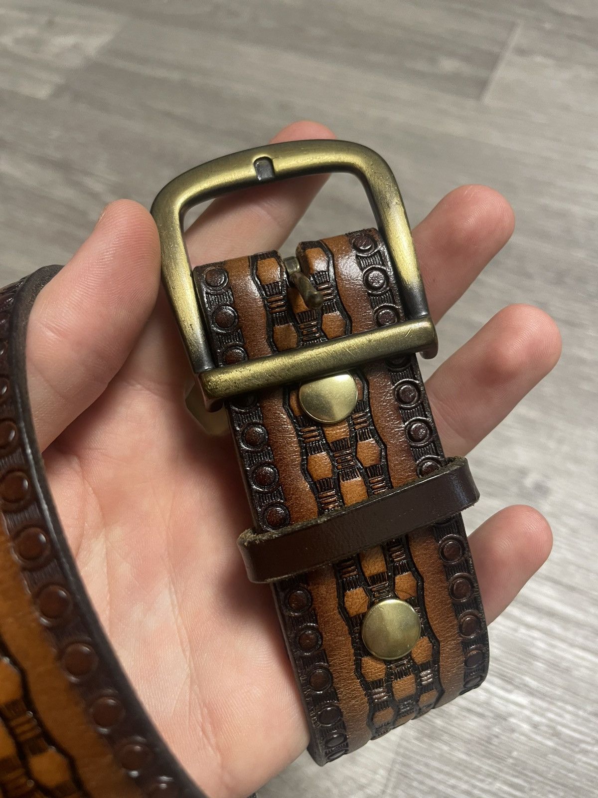 Genuine Leather Vintage Western Style Taurus Real Leather Brown Belt Size ONE SIZE - 2 Thumbnail
