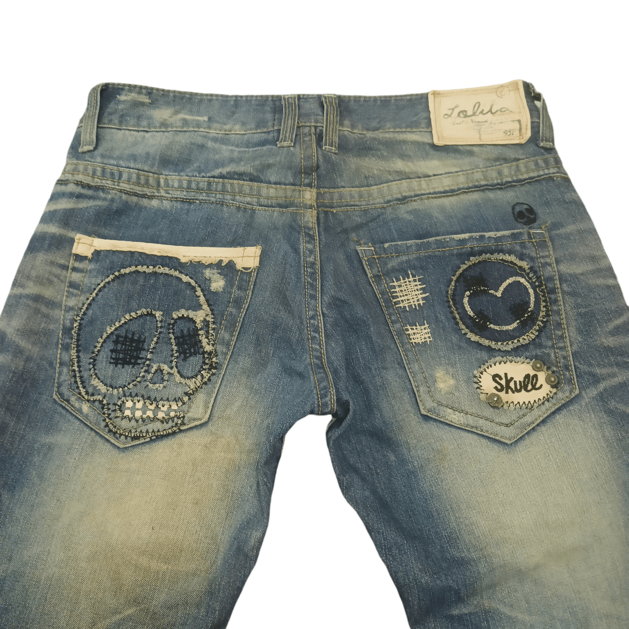 If Six Was Nine Sick Lolita Jeans Skull Distressed Jeans Size US 33 - 16 Thumbnail