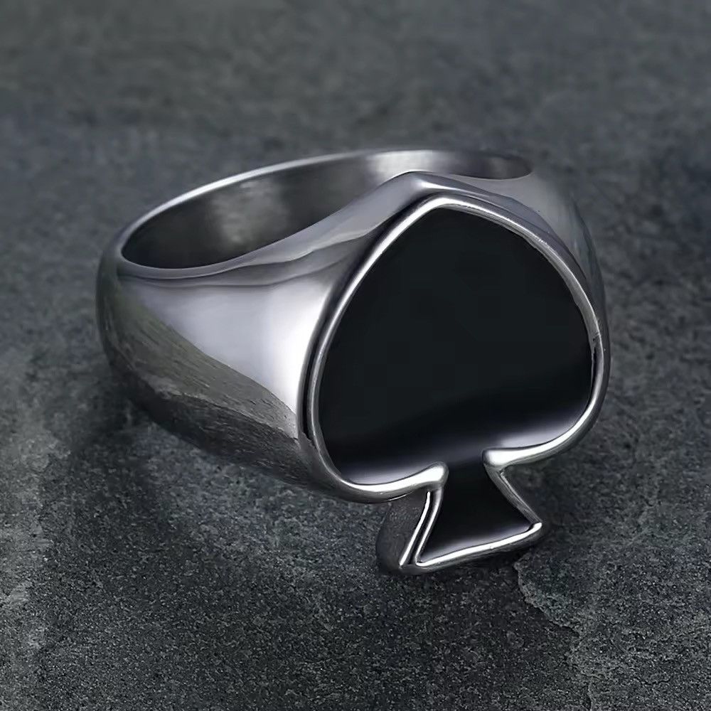 Jewelry × Vintage Black Spade Lucky Stainless Ring Size ONE SIZE - 1 Thumbnail