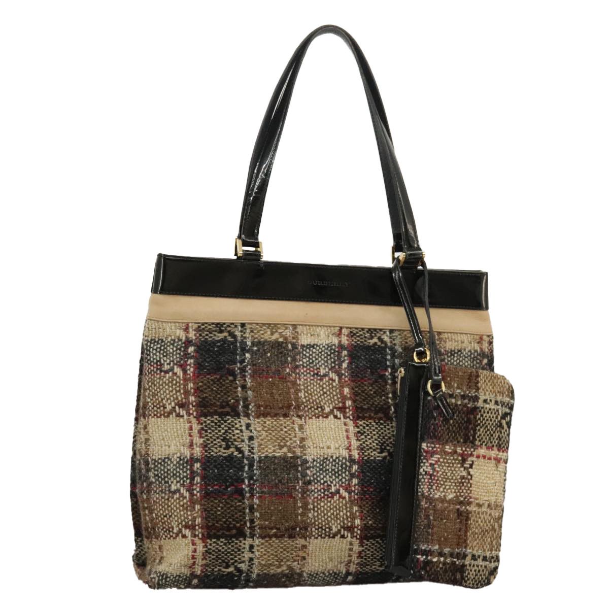 Burberry Check Tote Bag BURBERRY Nova Check Tote Bag Wool Leather 