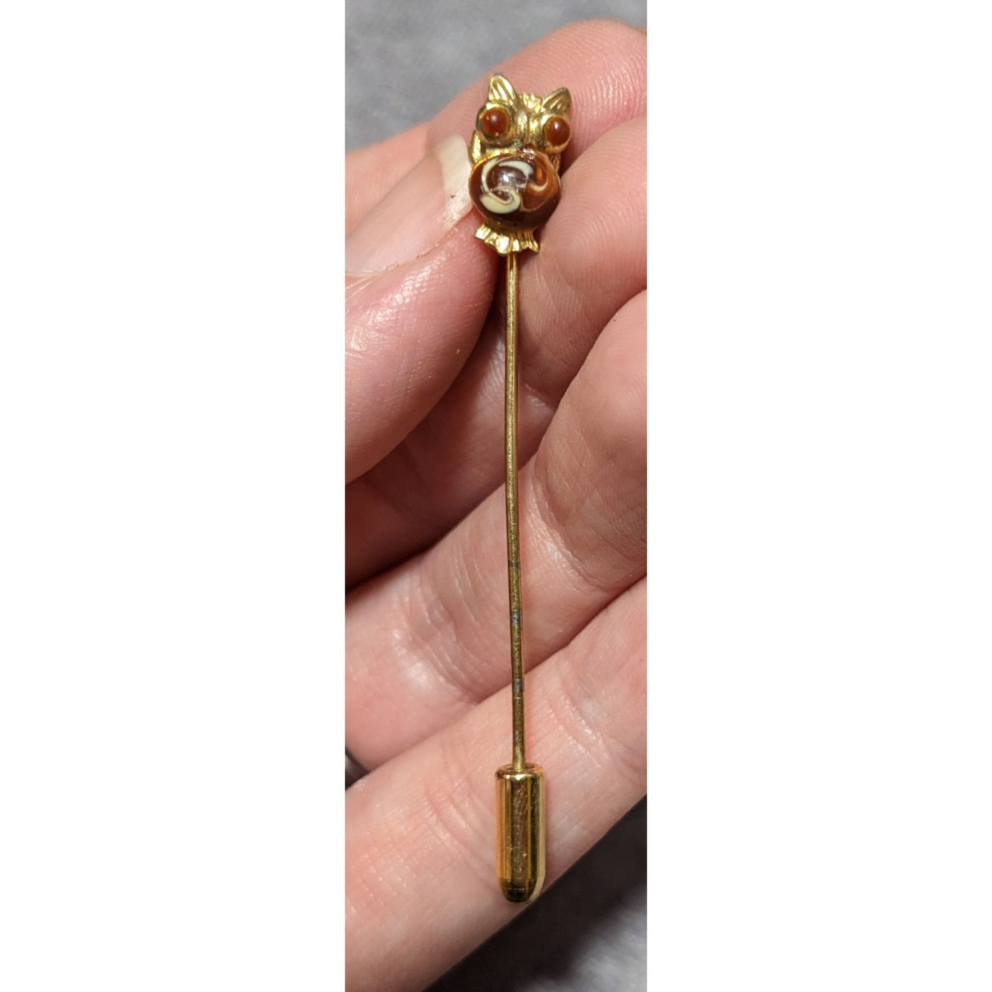 Other Vintage Owl Brown And Gold Enamel Stick Pin Size ONE SIZE - 3 Thumbnail