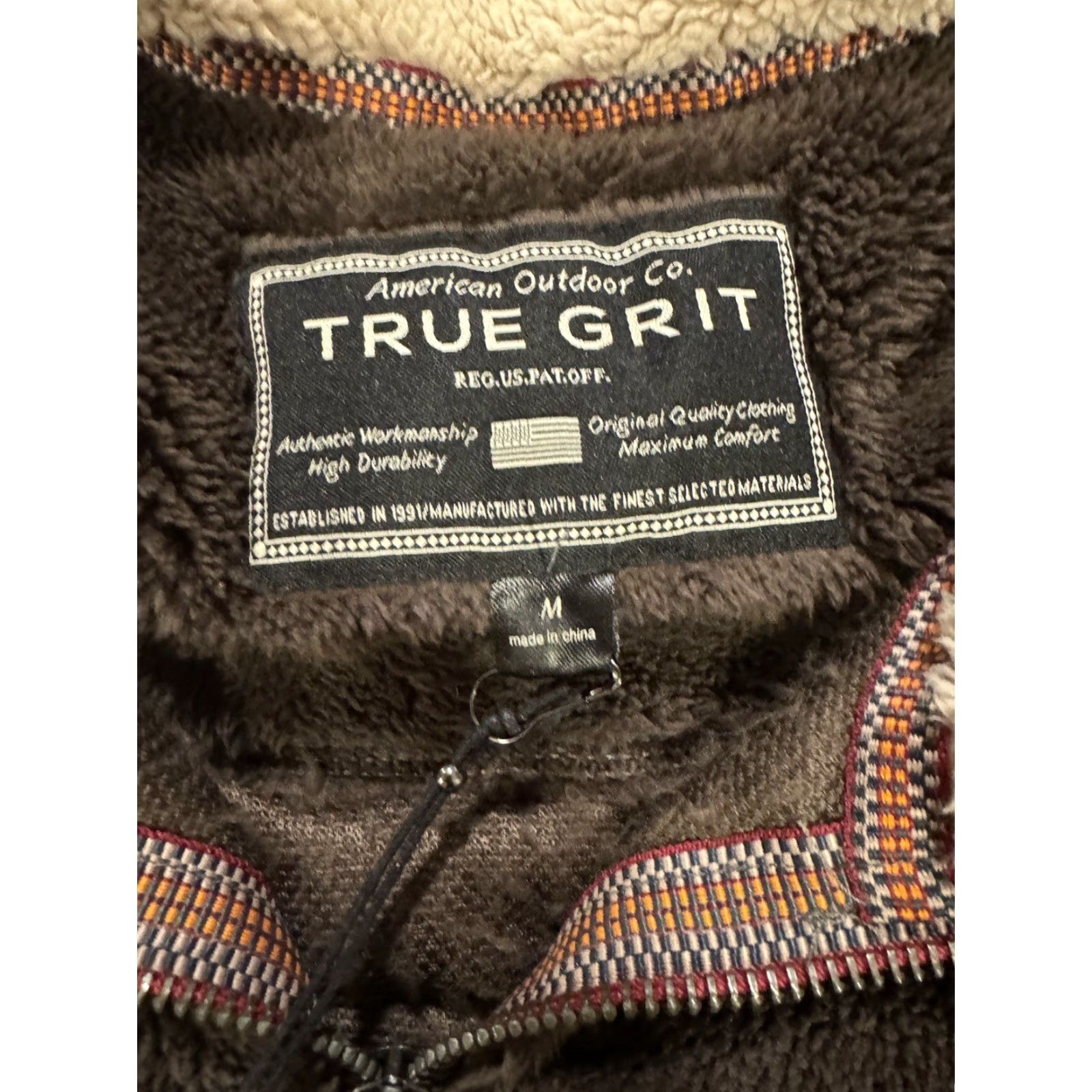 Vintage True Grit Mens M Brown Sherpa Fleece Pull Over 1/4 Zip Up Long Sleeve Sweater Size US M / EU 48-50 / 2 - 4 Thumbnail