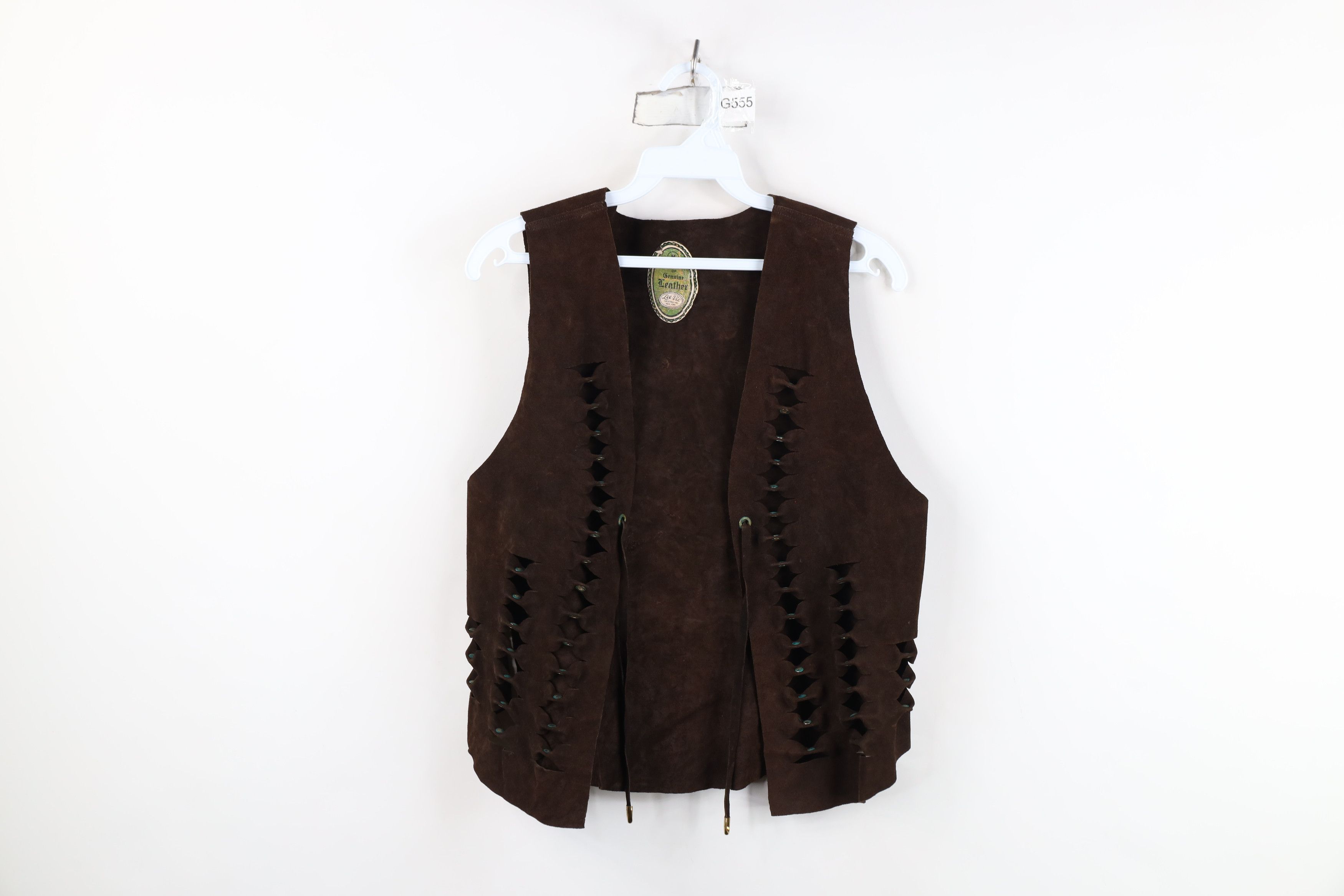 Vintage 60s 70s Boho Chic Riveted Suede Leather Vest