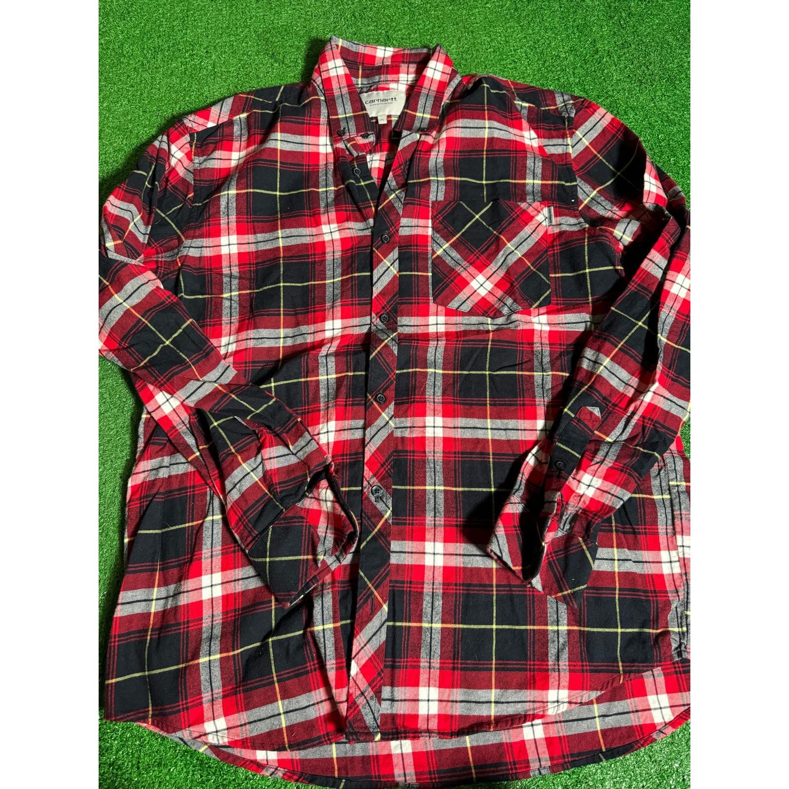 image of Carhartt Work In Progress Flannel Black Red White Size Xl, Women's