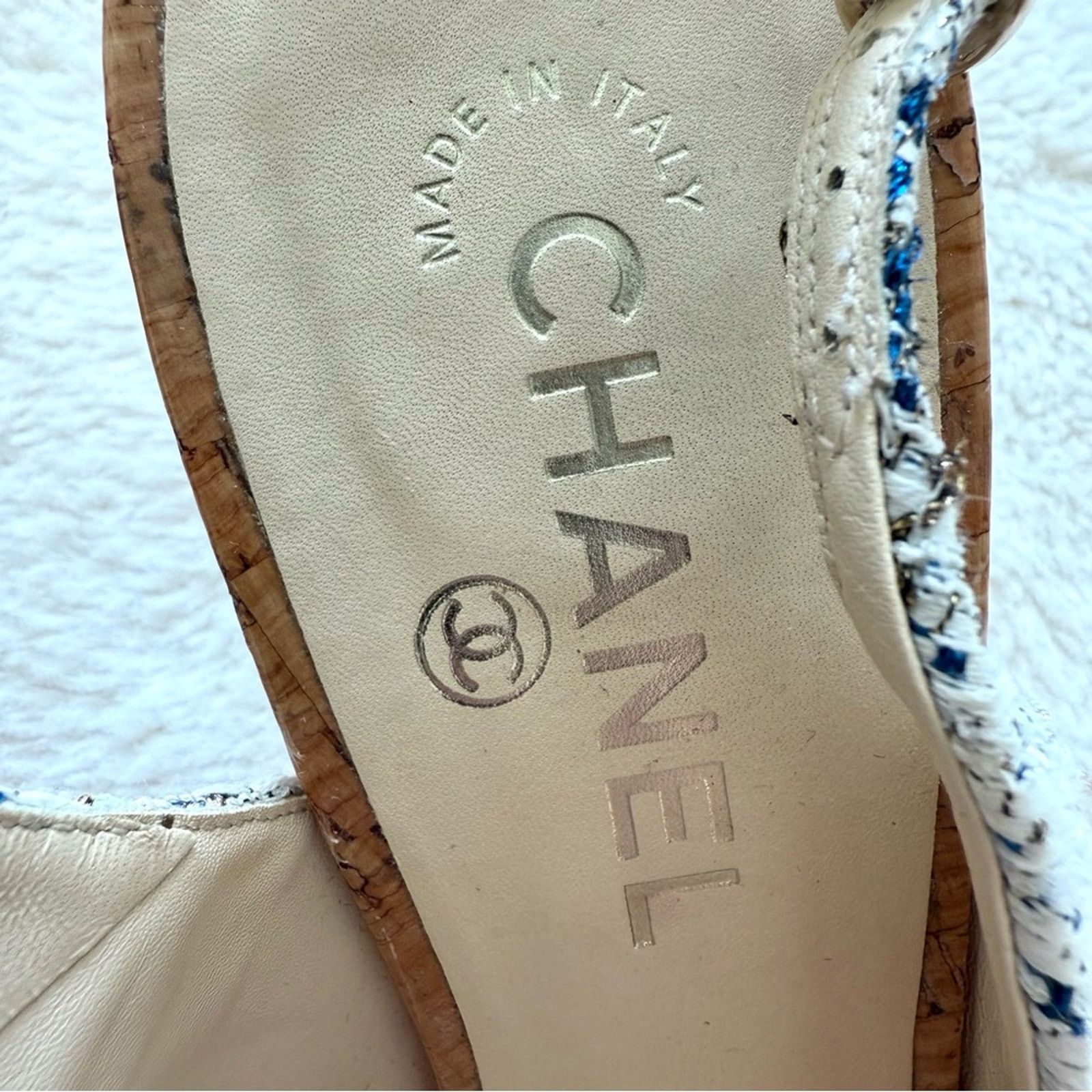 Chanel CHANEL Tweed Heels CC Blue White 40 EU or 10US Authentic Size US 10 / IT 40 - 5 Thumbnail