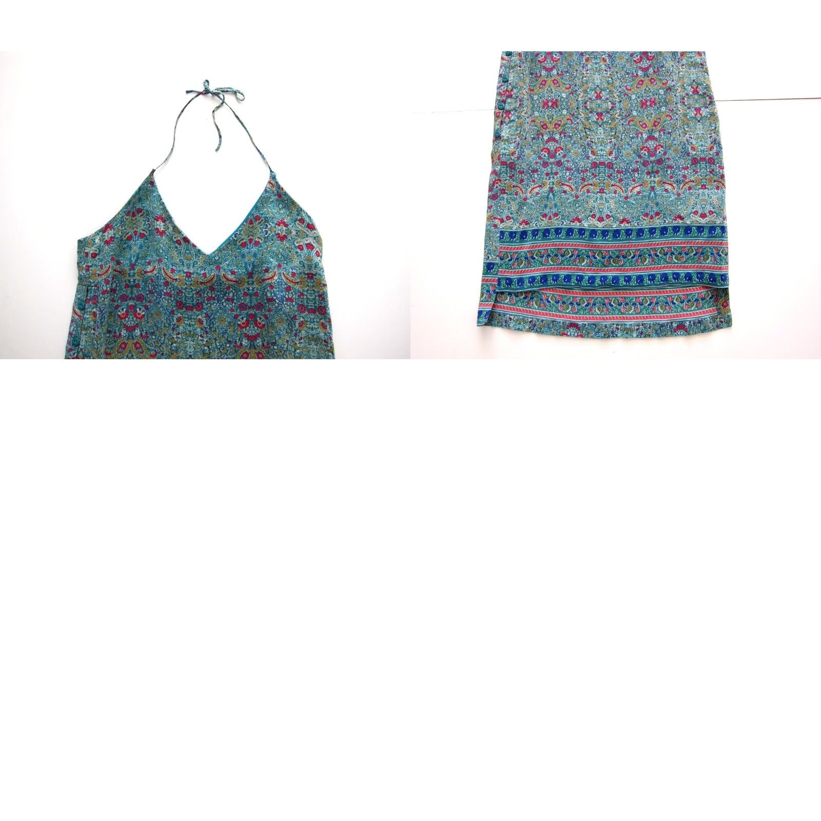 Vintage Maeve Anthropologie Green Pink Blue Floral Mini Halter Slip Tank Sun Dress 2 Size XS / US 0-2 / IT 36-38 - 8 Thumbnail