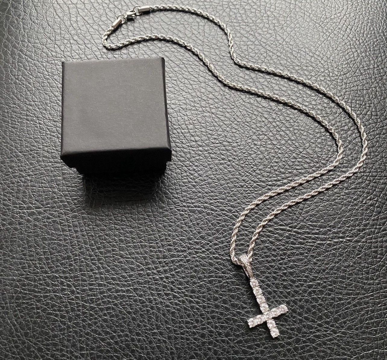 Jewelry Upside Down Cross Inverted Diamond Pendant w/ 20" Rope Chain Size ONE SIZE - 1 Thumbnail