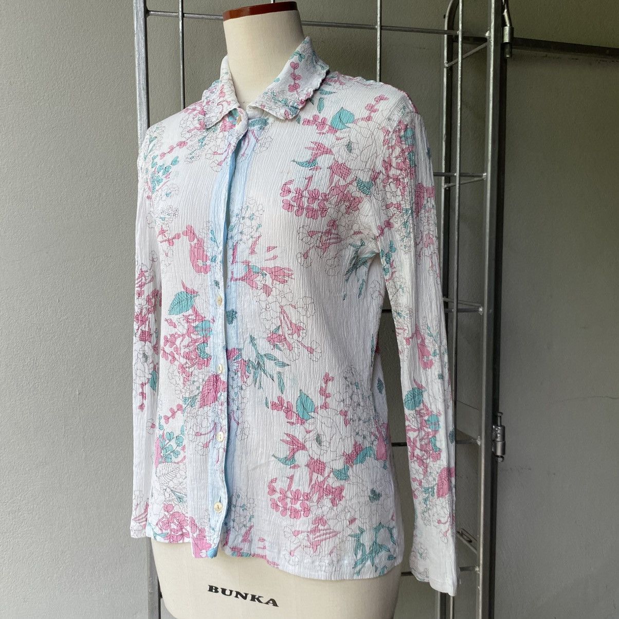 Tsumori Chisato Tsumori Chisato White Floral Print Long Sleeve Blouse Size XS / US 0-2 / IT 36-38 - 14 Thumbnail