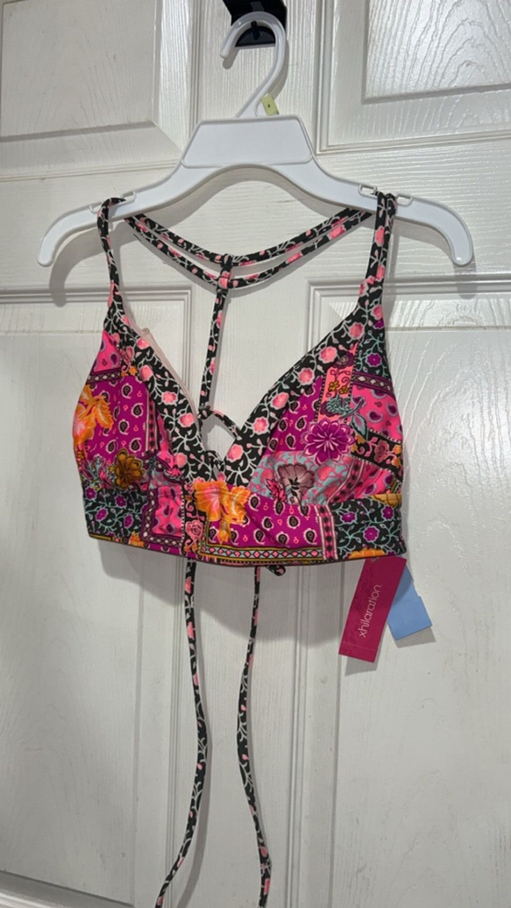 Other Women's Xhilaration Pink Black Floral Patchwork Bikini Top L Size ONE SIZE - 2 Thumbnail