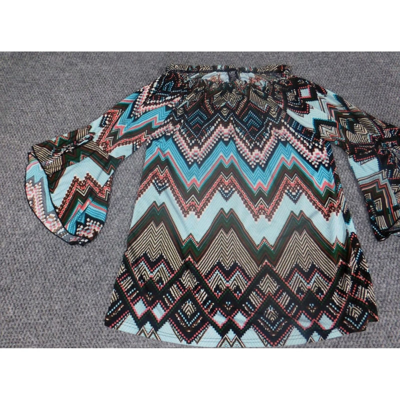 Vintage Lildy Womens Blouse M Blue Pullover Stretch Tunic Crew Neck Long Sleeve Casual Knit Rayon Shirt Womens Size M / US 6-8 / IT 42-44 - 3 Thumbnail