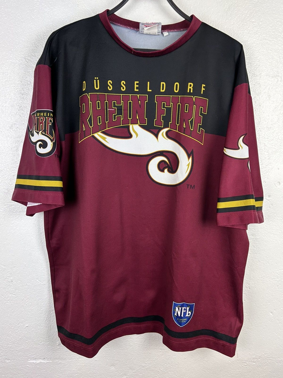 NFL 90s Vintage NFL Badge Dusseldorf Rhein Fire #14 Jersey Size US XXL / EU 58 / 5 - 1 Thumbnail
