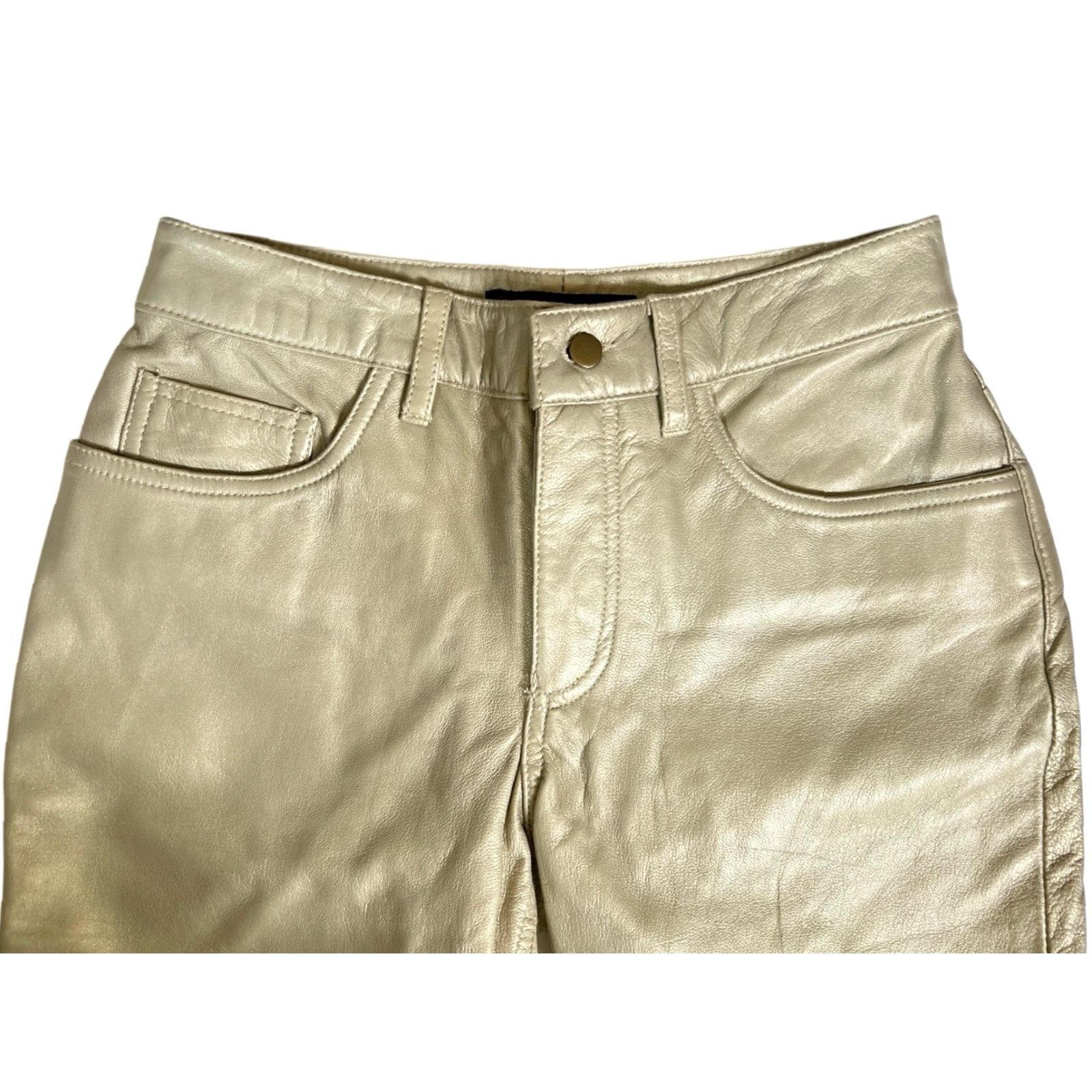 Express VINTAGE Express Leather Bootcut Pants Womens 2 Gold 2000s Deadstock NWT Leather 32" Inseam Womens Size 26" / US 2 / IT 38 - 7 Thumbnail