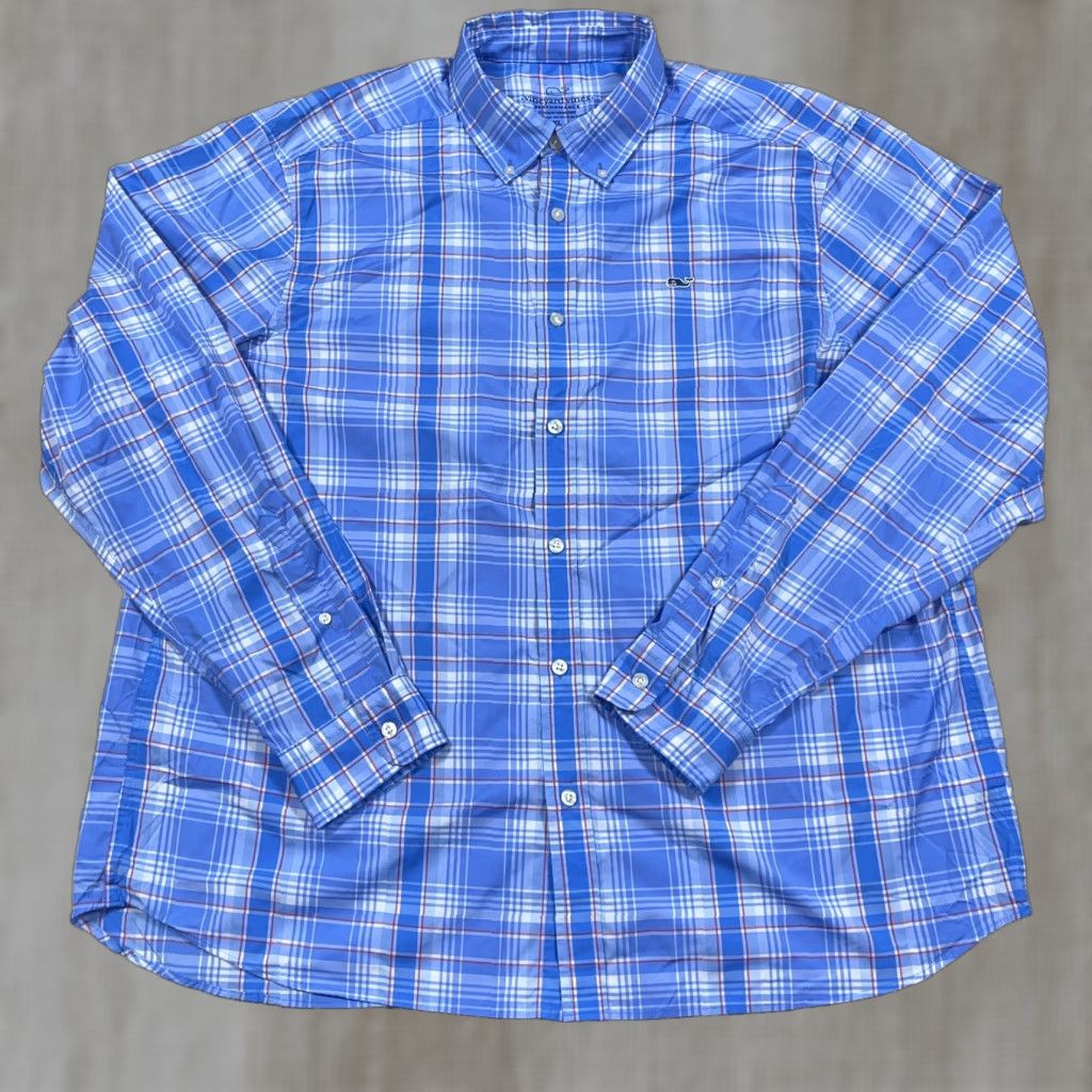 Vineyard Vines Vineyard Vines Shirt Men XL Blue Plaid Performance Button Up Nylon Classic Fit Size US XL / EU 56 / 4 - 1 Thumbnail