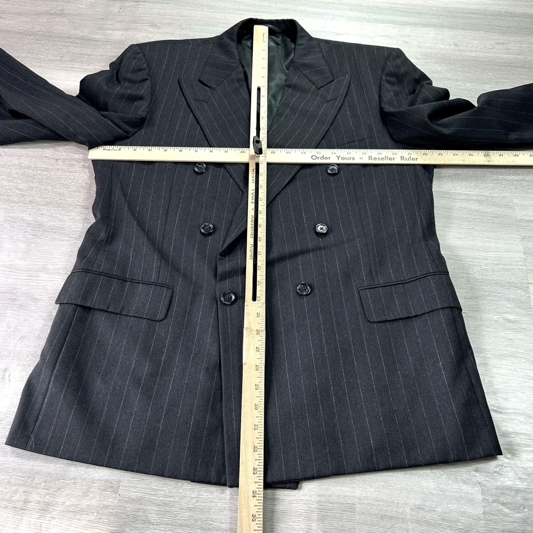 Vintage VINTAGE Hickey Freeman Suit Jacket Mens 44 Wool Pinstripe Double Breasted USA Gray Stripe Classic 2 Piece Mens Size 44R - 6 Thumbnail
