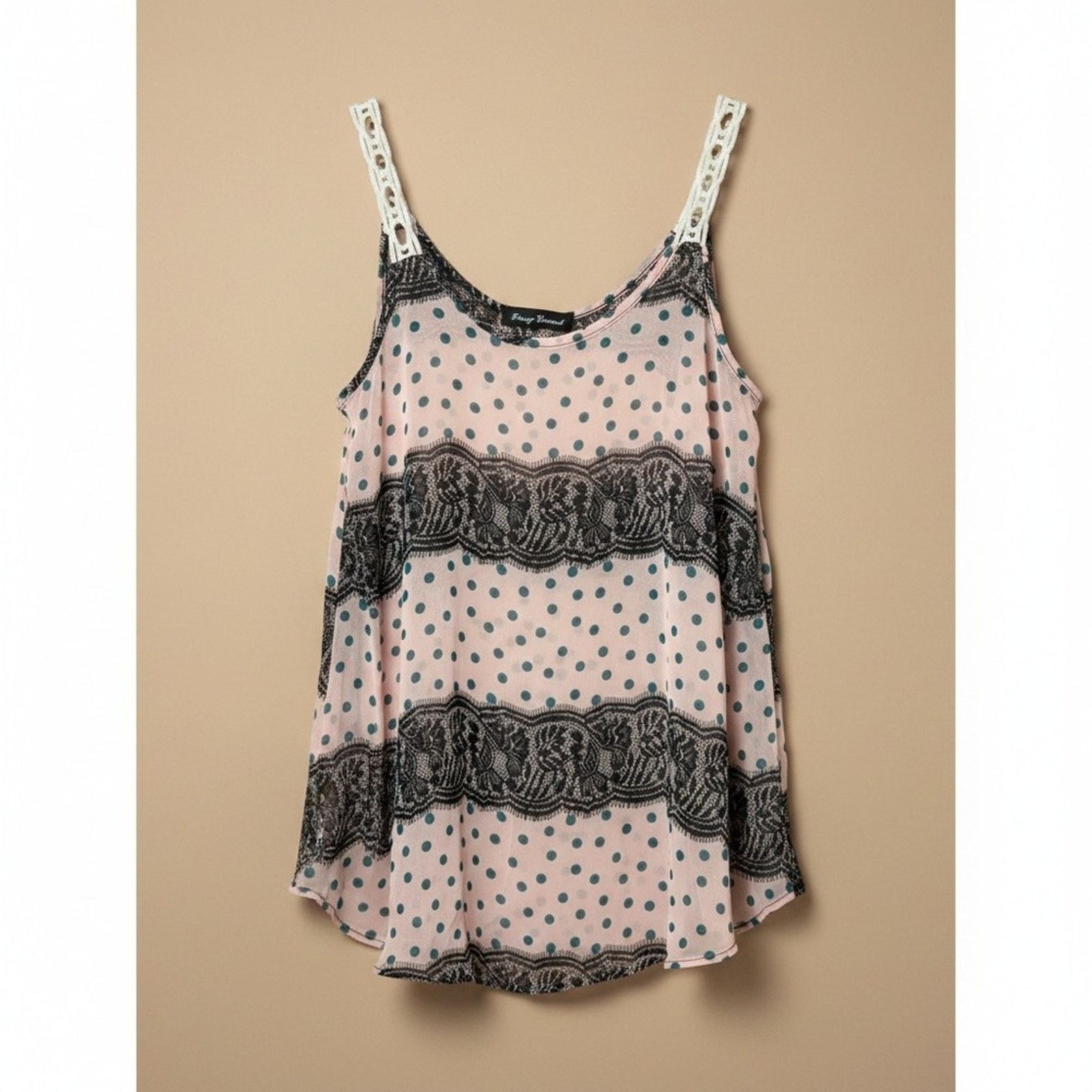 Other Orange Caramel Tank Top Pink Polka Dot Lace Trim Size S Size S / US 4 / IT 40 - 2 Thumbnail