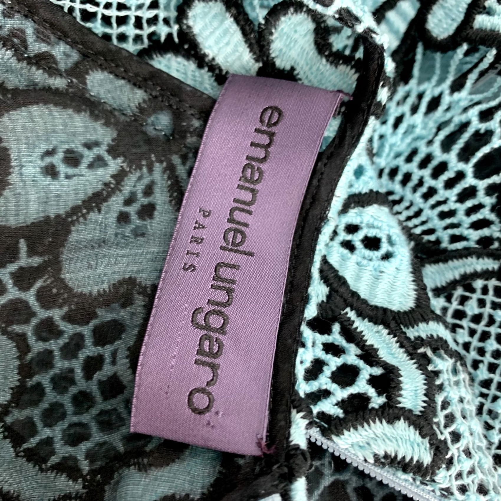 Emanuel Ungaro EMANUEL UNGARO Size 10 Blue Black Cotton Polyester Floral Cocktail Dress Size L / US 10 / IT 46 - 5 Thumbnail