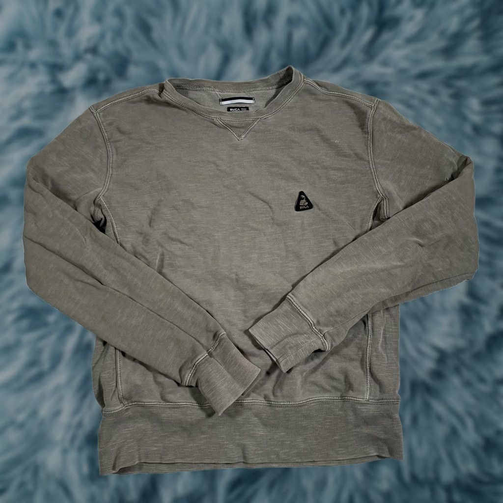 RVCA RVCA Crew Neck Sweater Mens Medium Gray Olive Chest Logo Long Sleeve Size US M / EU 48-50 / 2 - 1 Thumbnail