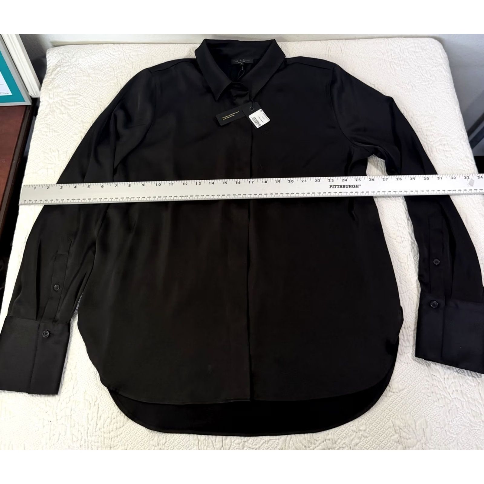 Rag & Bone rag & bone Darla Black Button-Up Shirt L Womens Semi Sheer Long Sleeve Chiffon Solid Stripe? Size L / US 10 / IT 46 - 5 Thumbnail