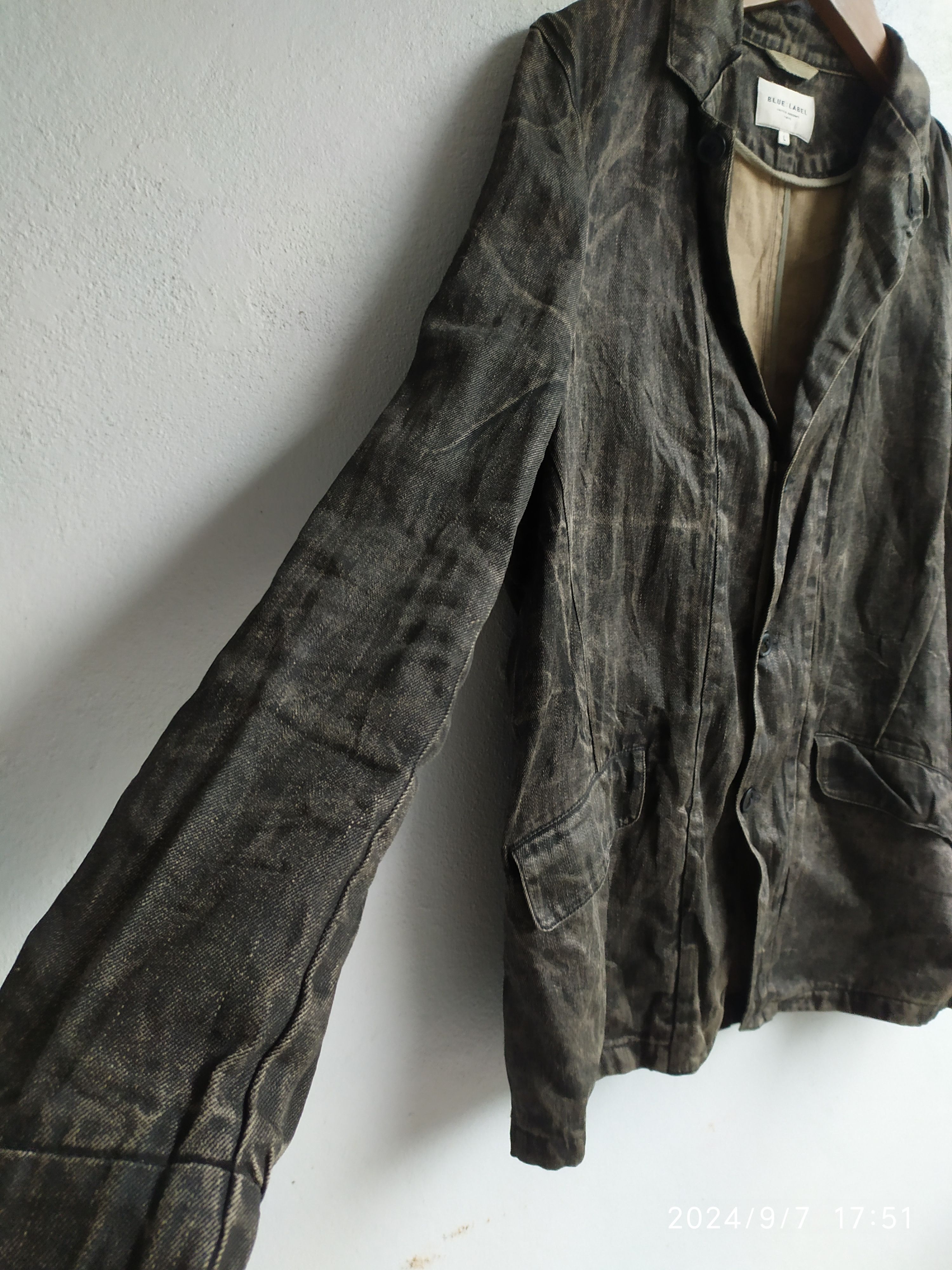 14th Addiction × If Six Was Nine × Japanese Brand United Arrows Blue Label Distressed Denim Blazer Jacket Size US L / EU 52-54 / 3 - 5 Thumbnail